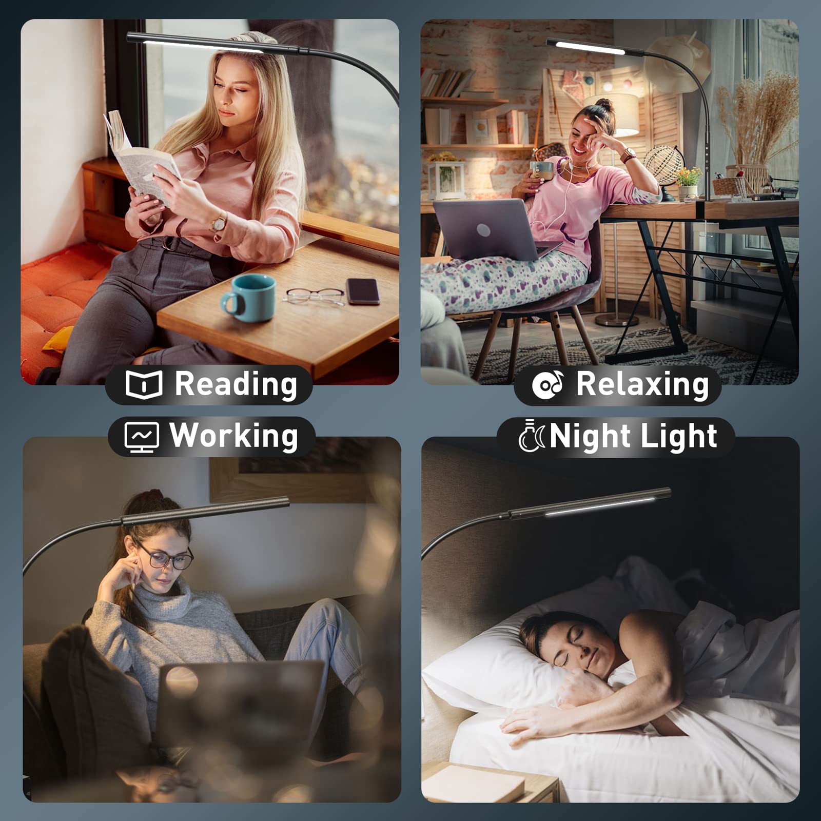 Amazlit Swing Arm Desk Light With Remote Control, Eye-Caring Gooseneck Desk Lamp, Adjustable Brightness & Color Temperatures, Mo