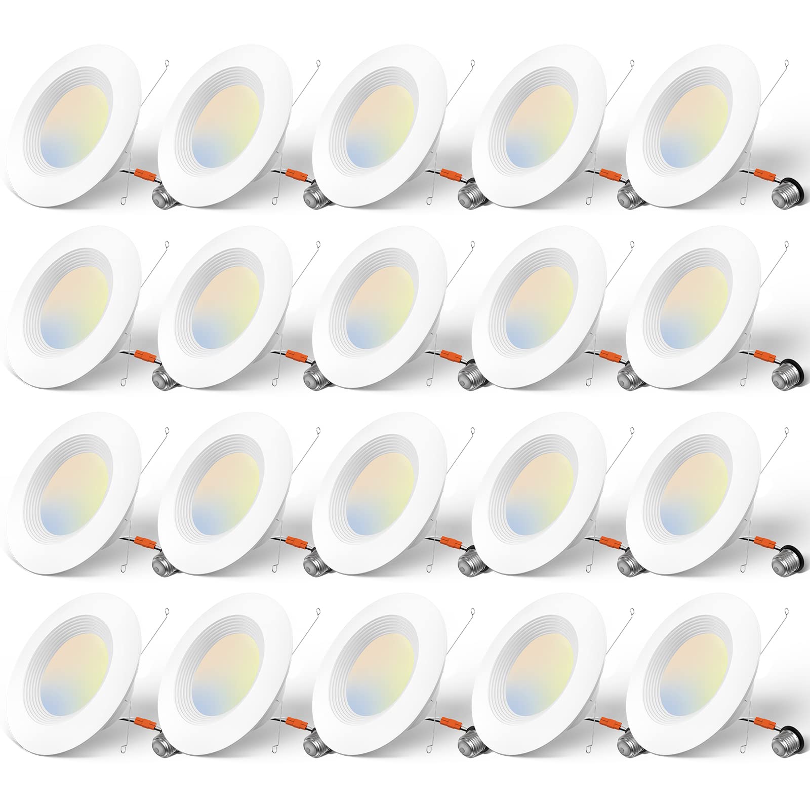 Amico 5/6 Inch 5Cct Led Recessed Lighting 20 Pack, Dimmable, Ic & Damp Rated, 12.5W=100W, 950Lm Can Lights With Baffle Trim, 2700K/3000K/4000K/5000K/6000K Selectable, Retrofit Installation - Etl & Fcc