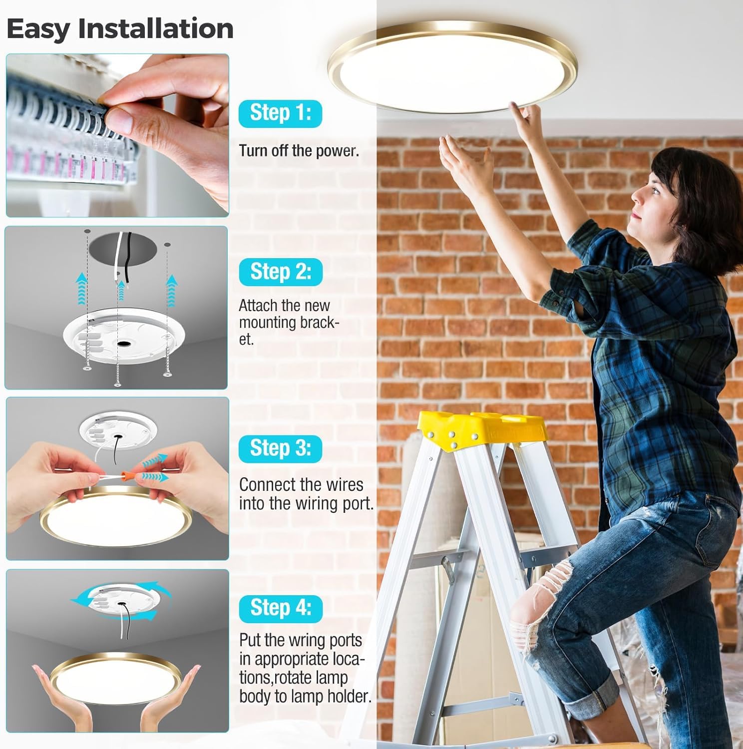 zemty 2Pack LED Ceiling Light Fixture, 12W 1200lm, 6.5in, Adjustable 3000K/4000K/6500K, Round Flat Re