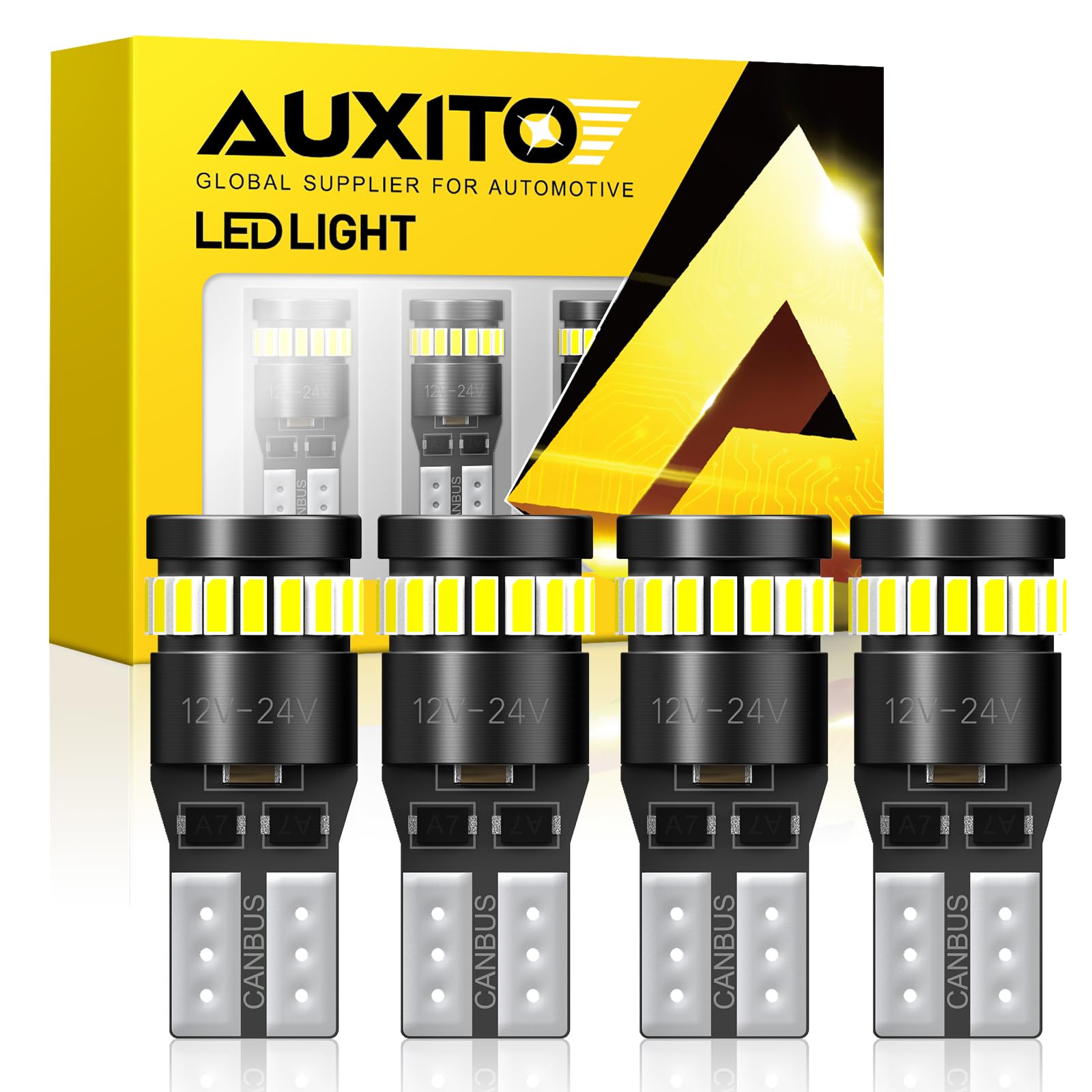 AUXITO 194 LED Bulb, 6000K Xenon White, Canbus Error Free, Pack of 4, for Car Interior and License Plate Lights