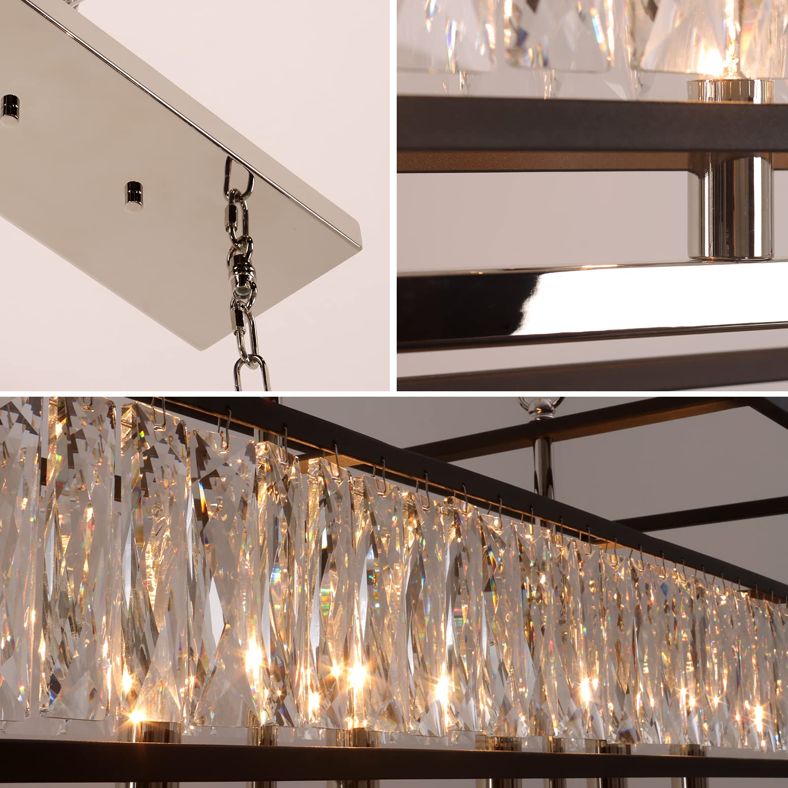 Vezzio 6-Light Crystal Chandelier - Black Rectangle Pendant Light for Dining Room & Kitchen Island, Large, Model 1
