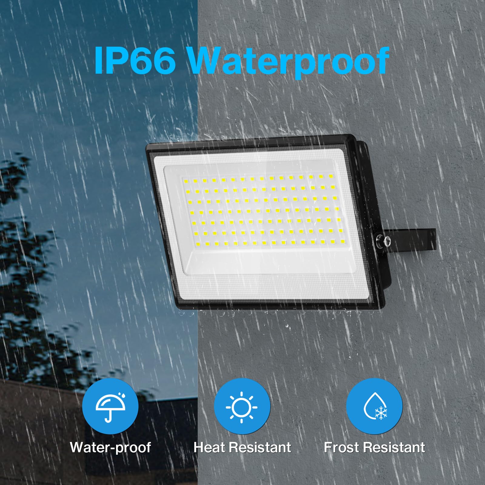 Olafus 100W LED Flood Light - 9000lm, IP66 Waterproof, 6500K Daylight White, Black, Model LAA100BG, 2 Pack