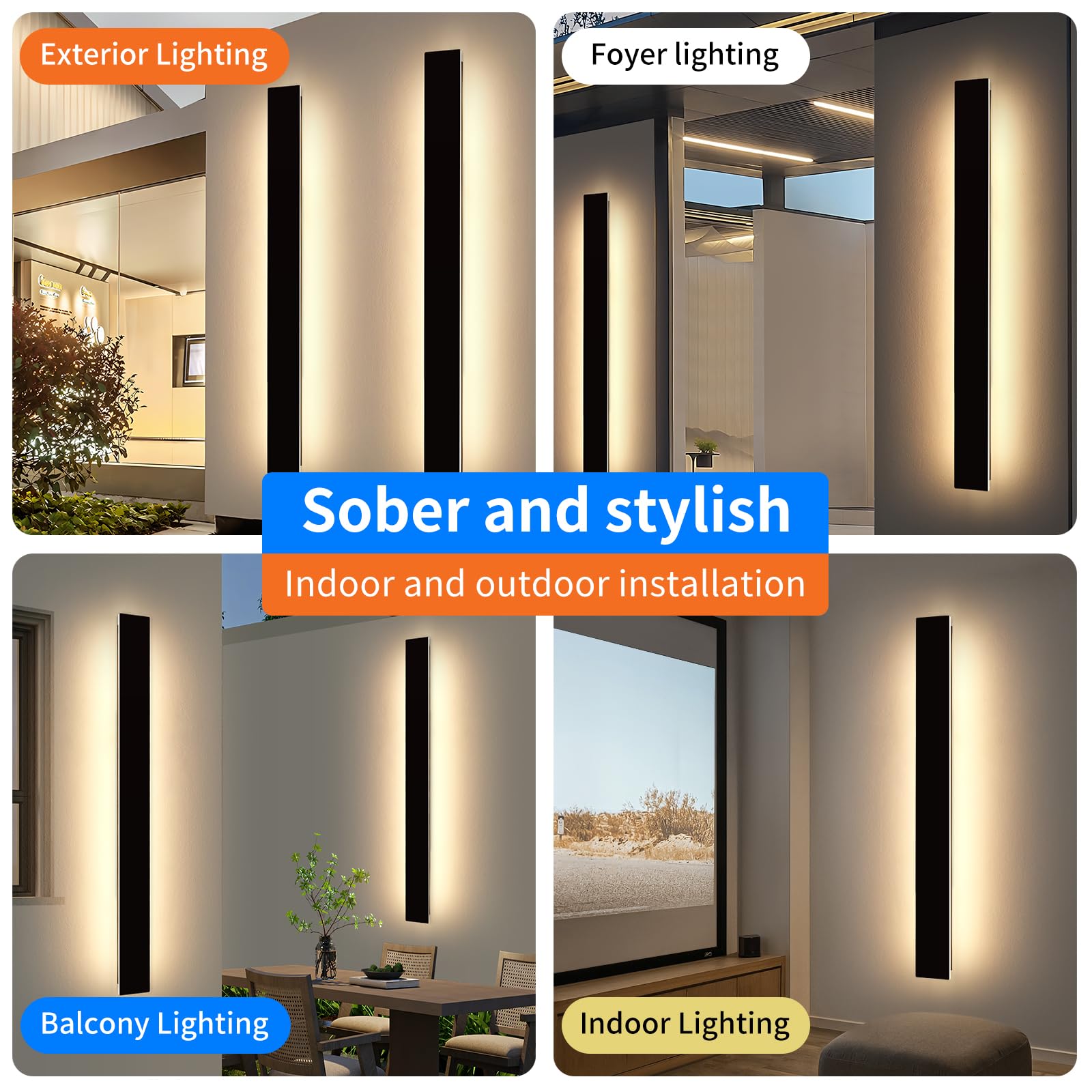 Mikeru Upgraded 2 Pack 71 Long & 4.3 Wide LED Wall Sconce, 10%-100% Dimming + 3000K-6000K Adjustable, IP65 Waterproof Outdoor Li