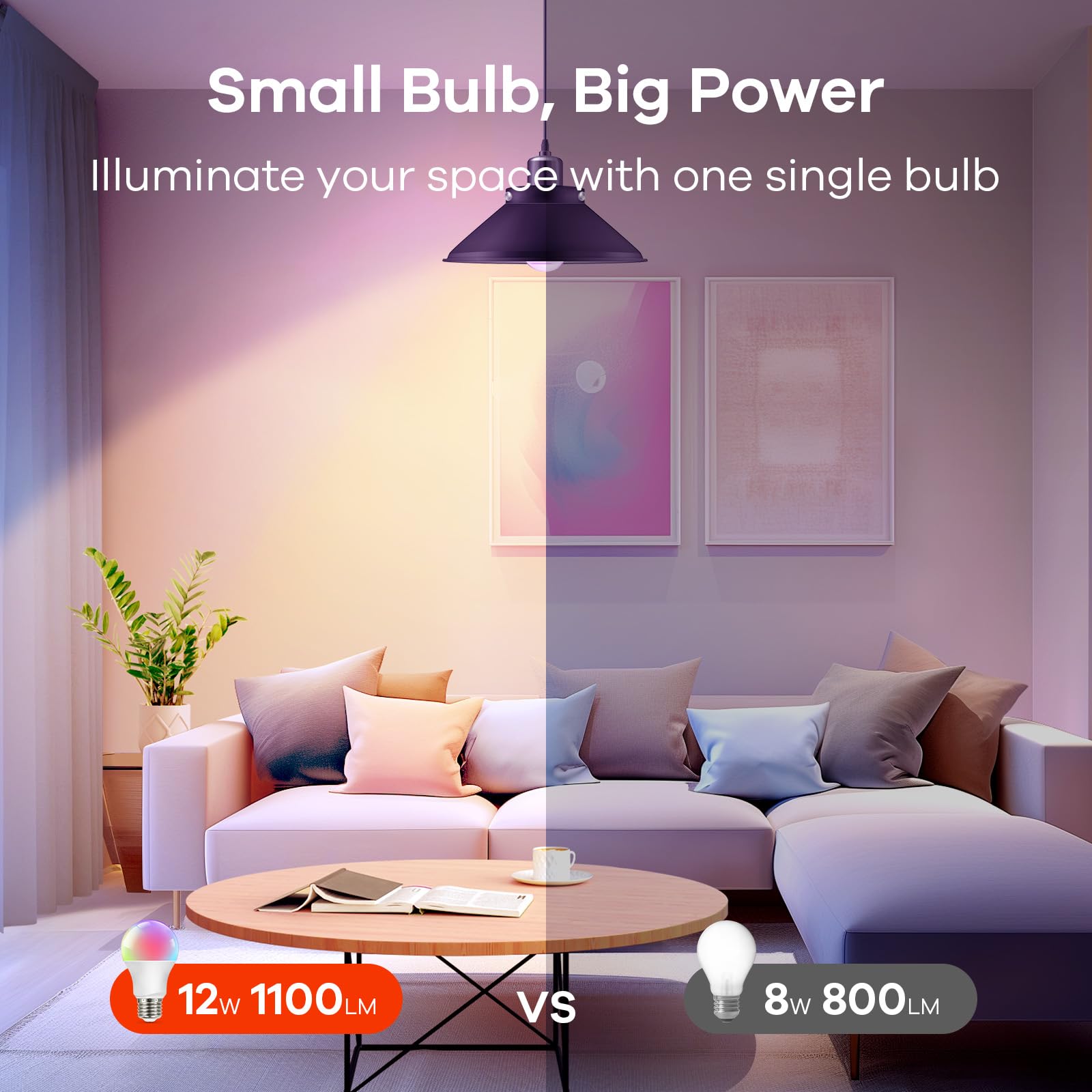 OREiN Smart Light Bulb, 1100 Lumens, A19 2-Pack, Multi-colored, Compatible with Apple Home, Alexa, Google Home, 2.4GHz WiFi