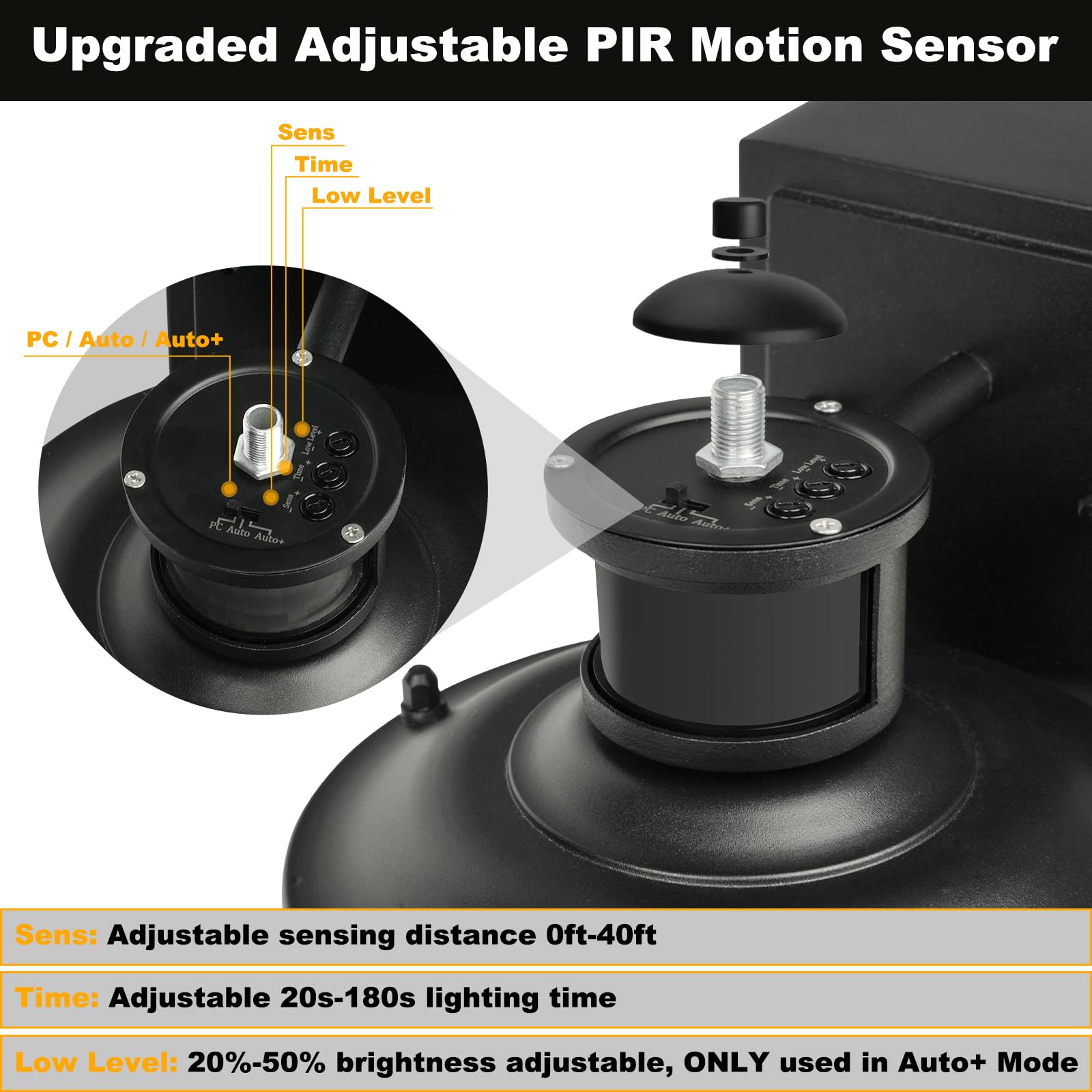 Okeli Outdoor Wall Light - Dusk To Dawn Motion Sensor, Waterproof Lantern, Gfci Outlet, Black