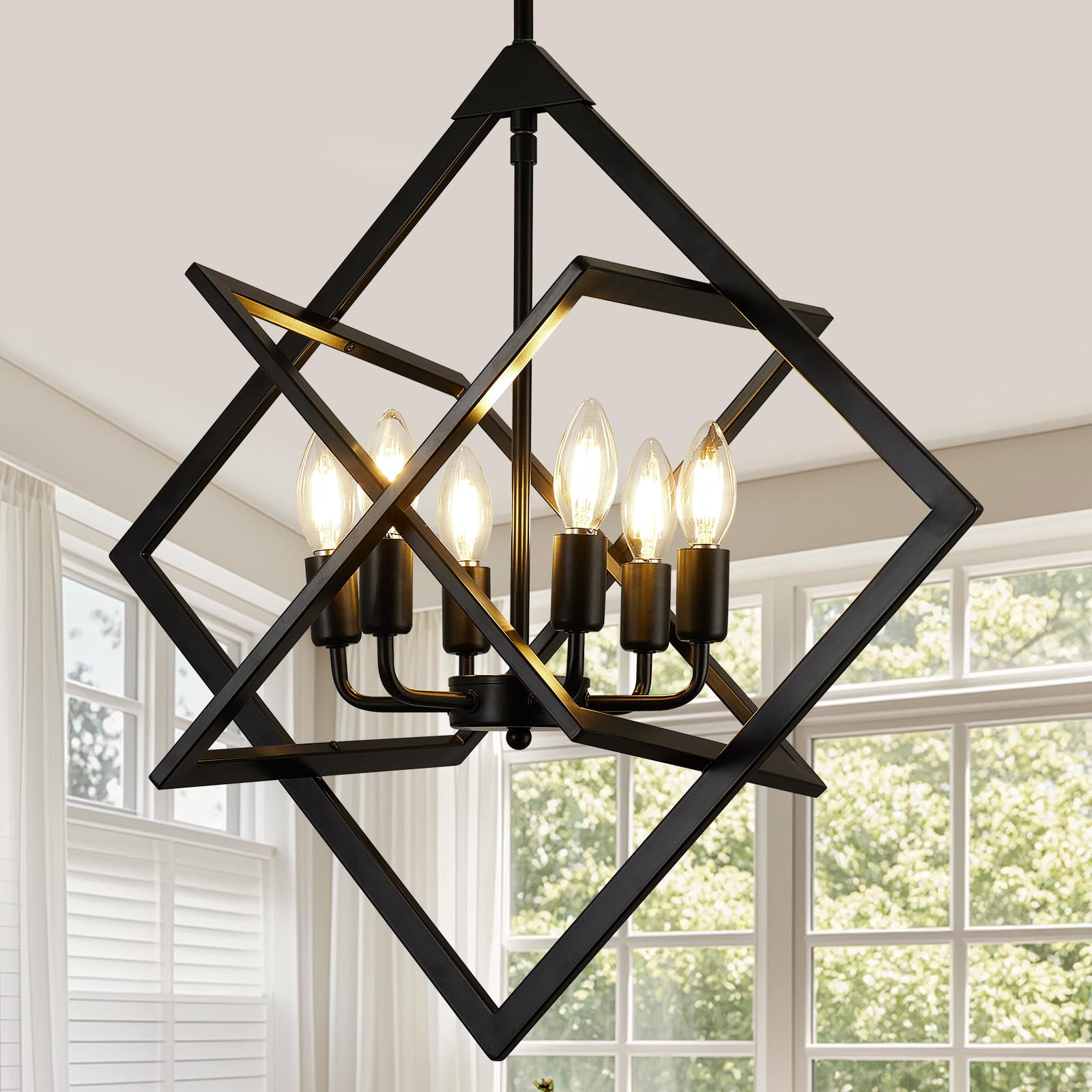24 Modern Pendant Lights Kitchen Island  6-Light Matte Black Farmhouse Pendant Light Fixtures  Industrial Hanging Pendant Lights Fixture for Kitchen Island Dining Room Bedroom Hallway Foyer Entryway