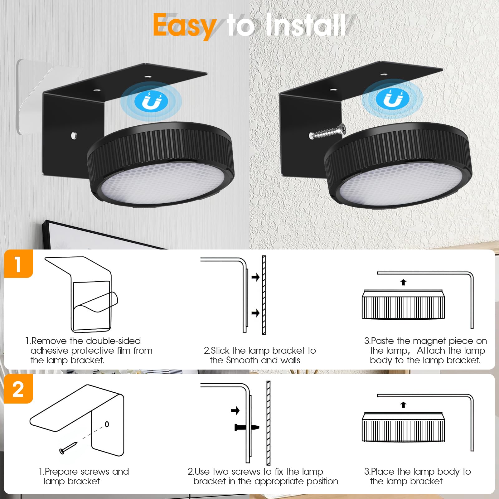 SIXDEFLY RGB Magnetic Suction Spotlight - Wireless, Remote Control, Adjustable Timer, 3 Pack, Black, Model 8b302790-93cf-4022-8b35