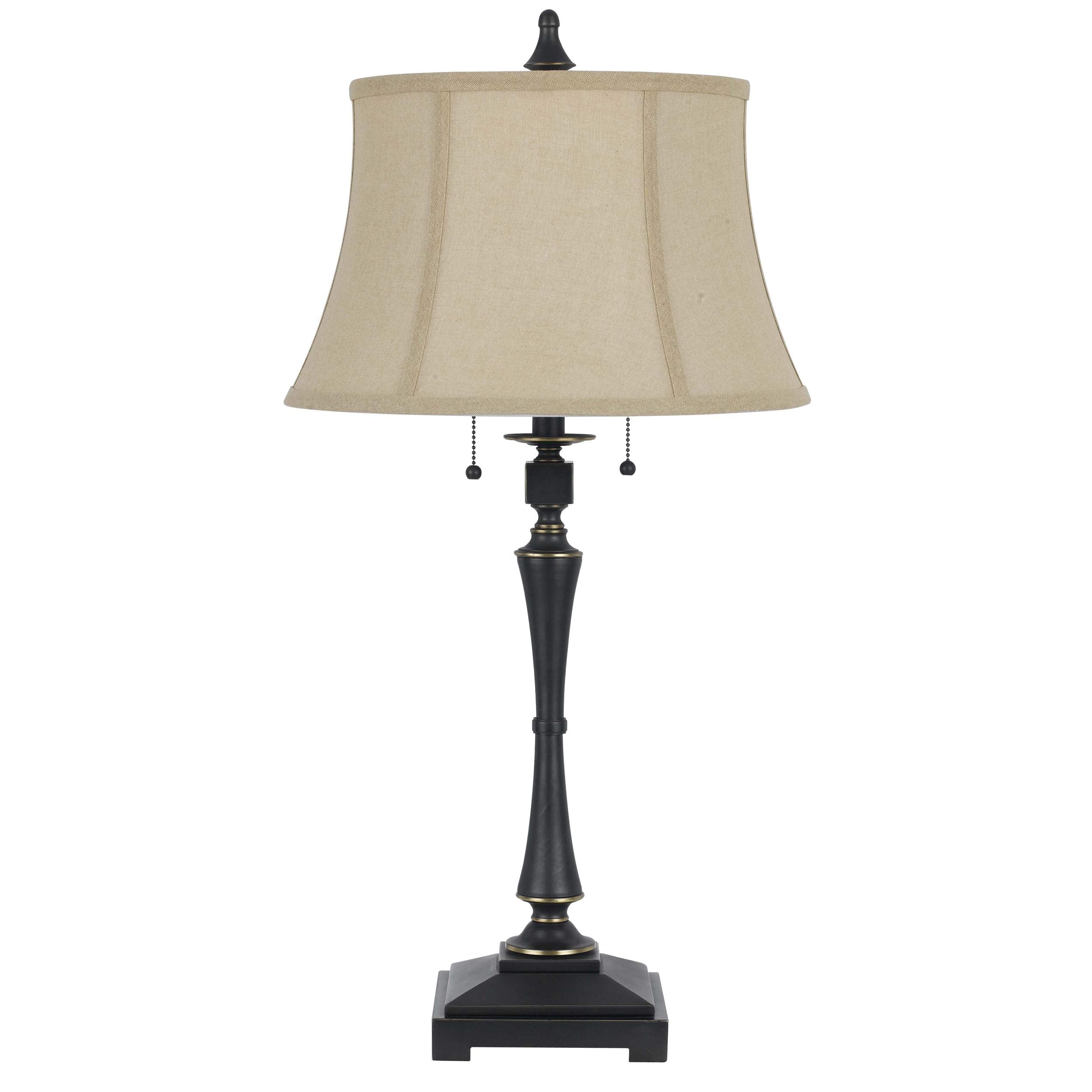 Benjara Metal Body Table Lamp With Fabric Tapered Bell Shade, Beige And Black