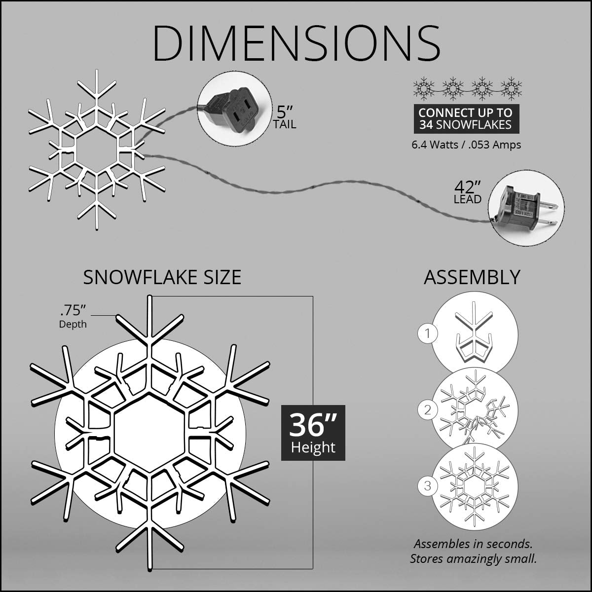 Kringle Traditions LED Folding Twinkle Snowflake Decoration, 36in, Cool White Lights, Plastic