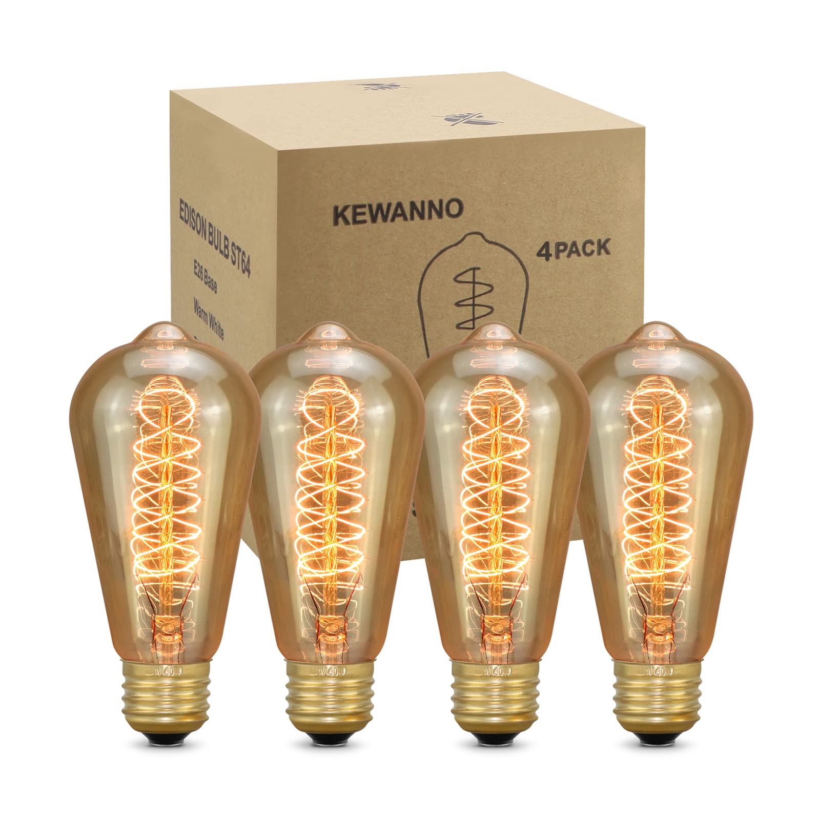 Kewanno St64 Edison Light Bulbs, Incandescent Light Bulb 40W, Dimmable Decorative Lightbulbs E26 E27 Bulb, Vintage Lights Bulbs