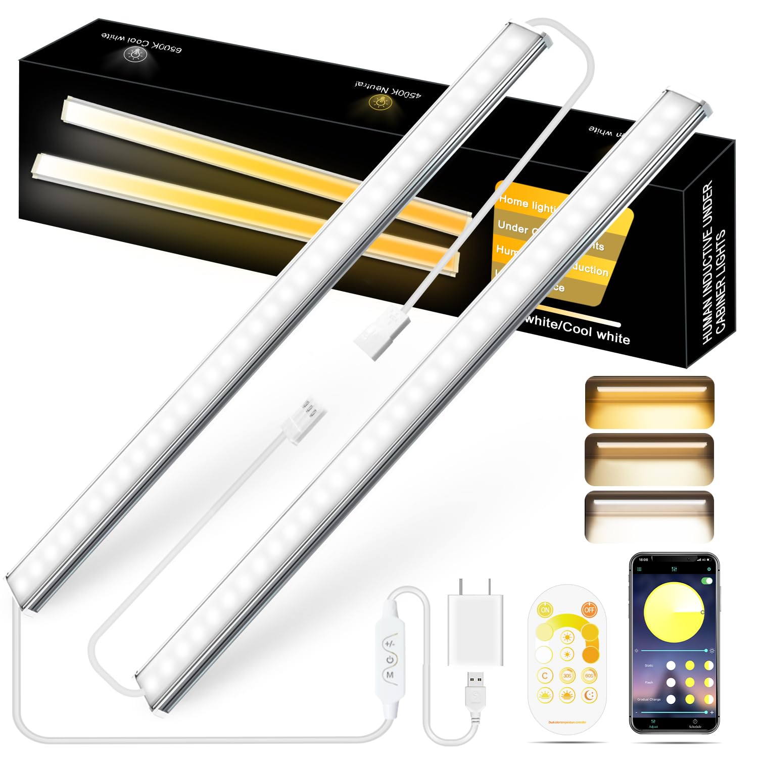 Daymeet 12 Inch Ultra Thin Dimmable Under Cabinet Lights Plug in, Under Cabinet Lighting, Multi-Color Super Bright LED Under Cou
