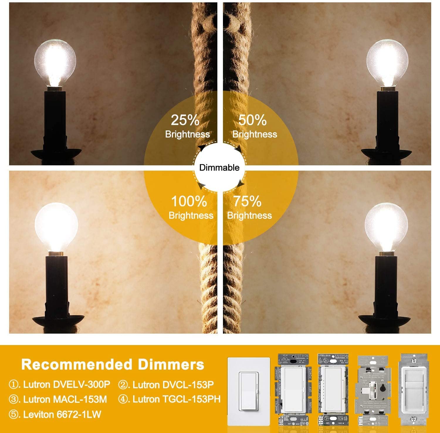 Leools E12 LED Bulb 6W Dimmable Soft White 3000K Globe Light, 12 Count, Glass, Candelabra Bulb for Chandeliers and Ceiling Fans