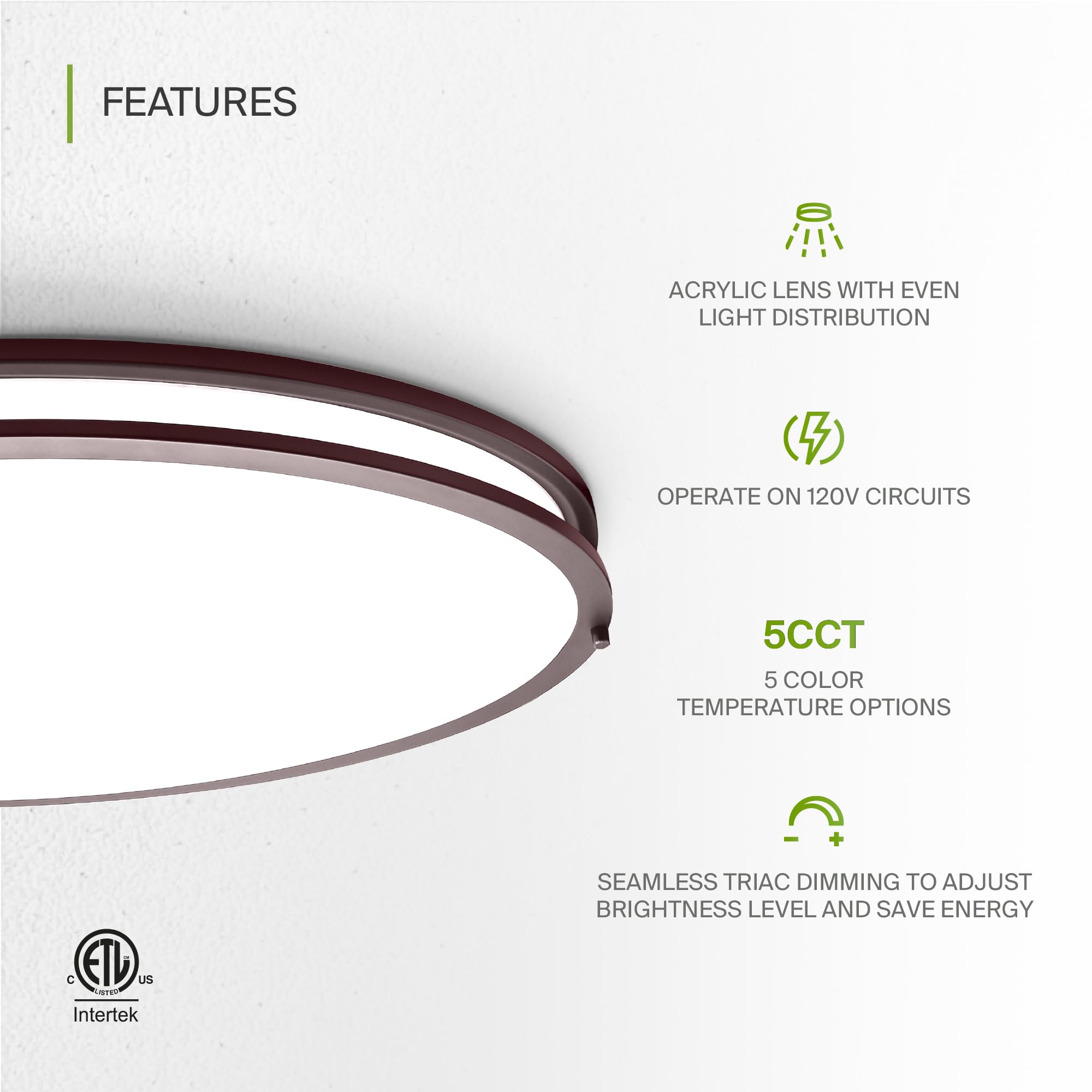 Asd Led 32 Inch Oval Flush Mount Light Fixture, Close To Ceiling Double Ring Lamp | 5Cct, Dimmable, Etl Listed | 50W 3960Lm 2700
