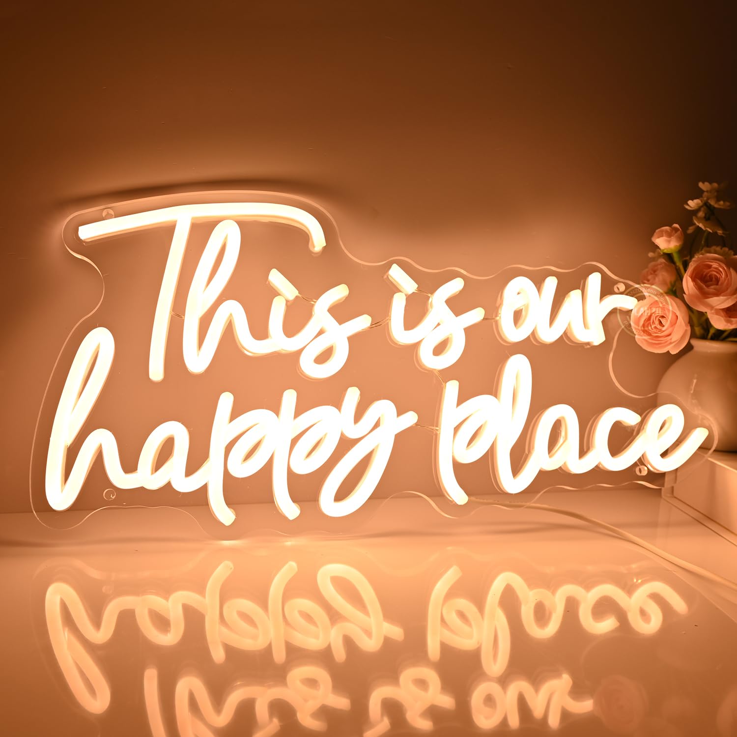 Planzo Neon Sign Light - inThis is Our Happy Placein - Warm White - 16.54in W x 8.07in H - Plastic/Acrylic - Home Wall Art Decor