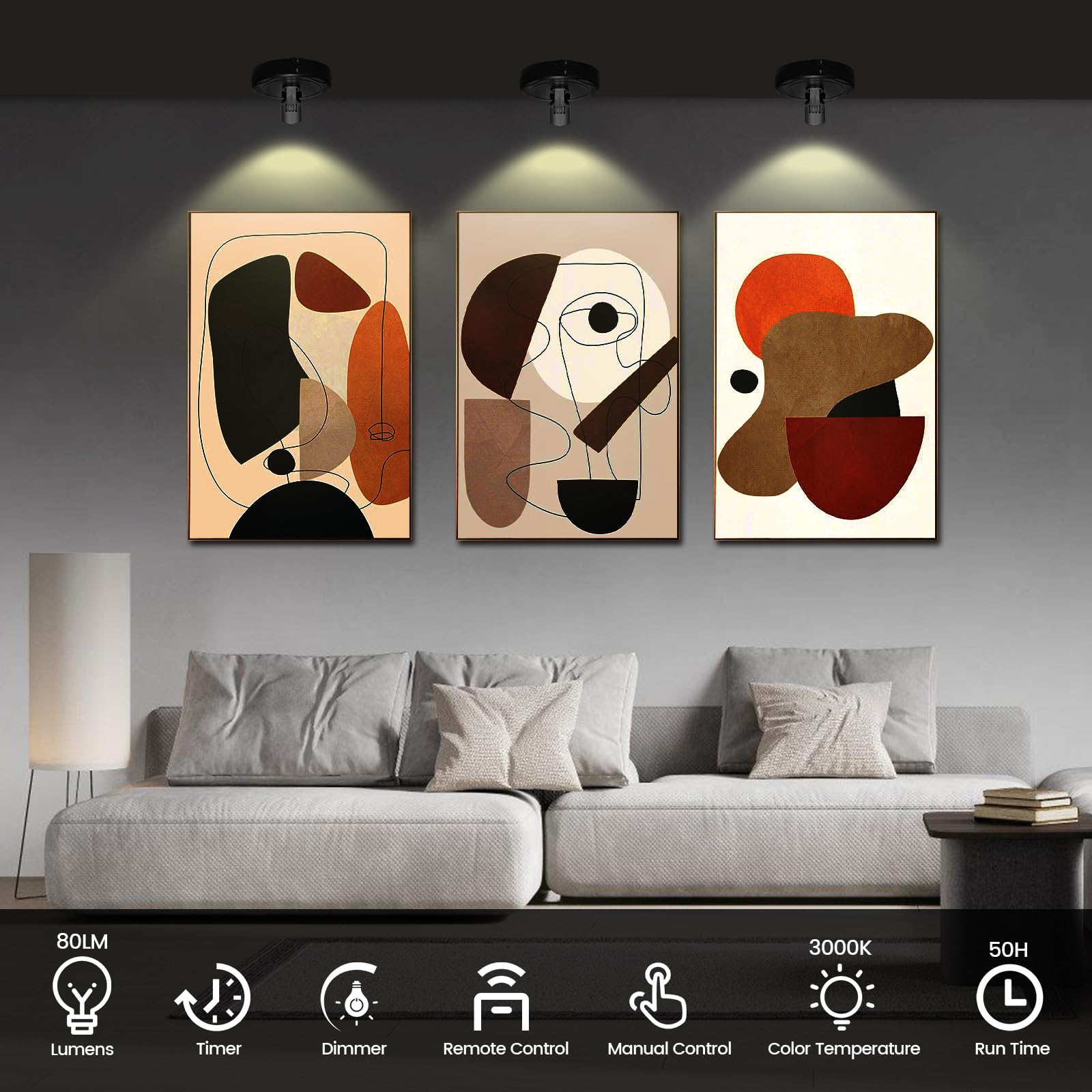 Spotlight Battery Powered, Wireless Picture Light, Accent Spot Light For Indoor Plant Tree, Display Led Puck Lights With Remote And Timer, Stick Uplighting For Photo Painting Dartboard Wall Decor Art