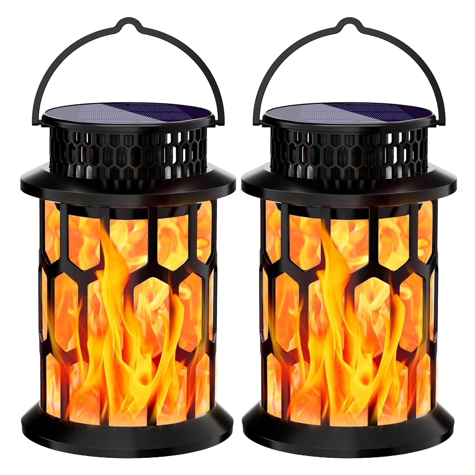 Ottymer Solar Lanterns Outdoor Waterproof, Flickering Flame Vintage Hanging LED Lights, Warm Ambient Decor for Garden Patio Yard