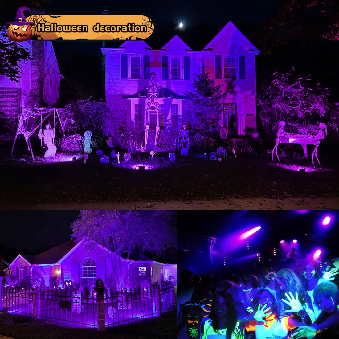 MELPO Blacklight Flood Light 80W, IP66 Waterproof, 2 Pack, Purple, Model BLFL-LFFA, Ideal for Glow Parties and Halloween Decorations