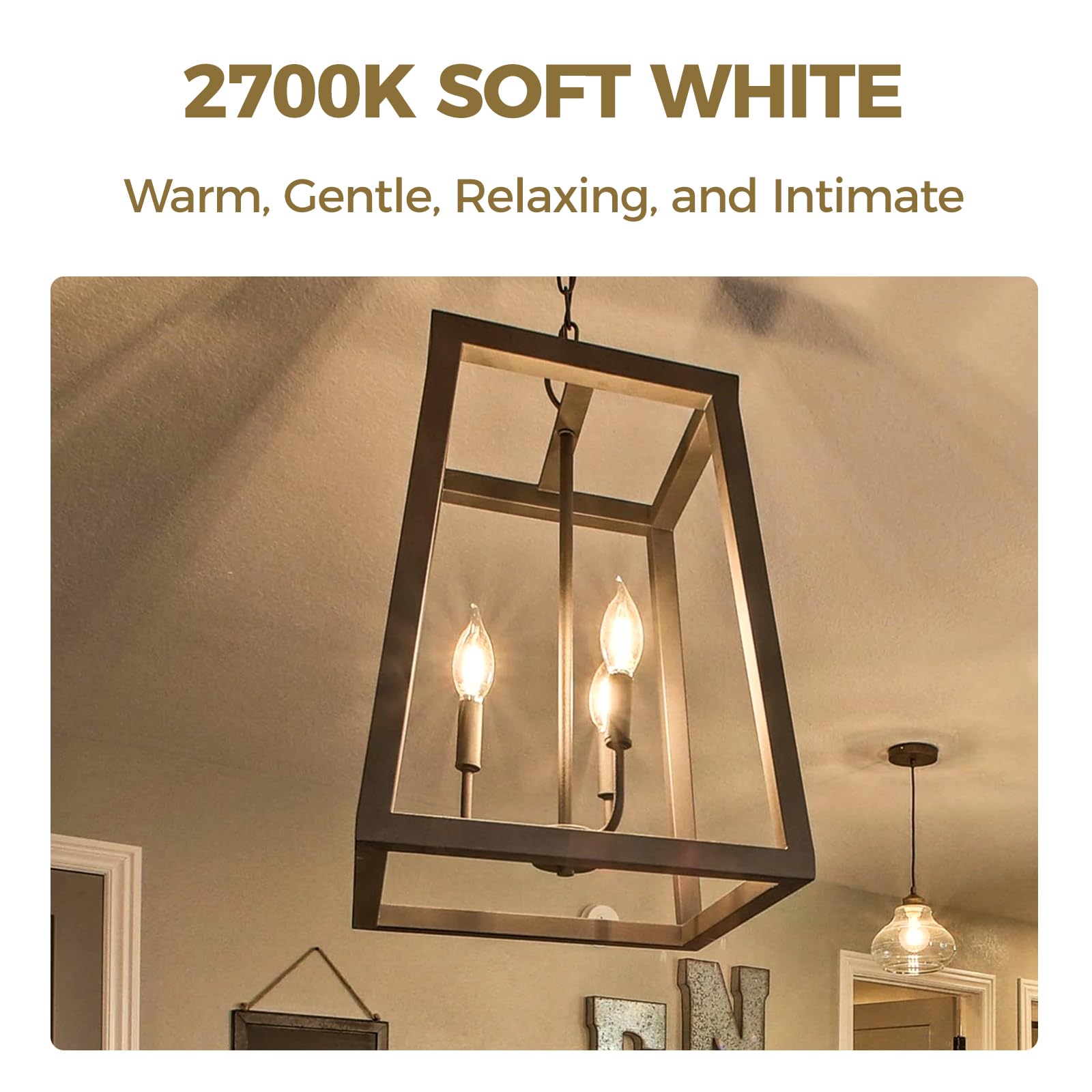 Hizashi E12 Candelabra Bulb 60 Watt Equivalent, 2700K Soft Warm White, Dimmable Chandelier Light Bulbs, 90+ Cri 6W 550Lm, Ca11 F