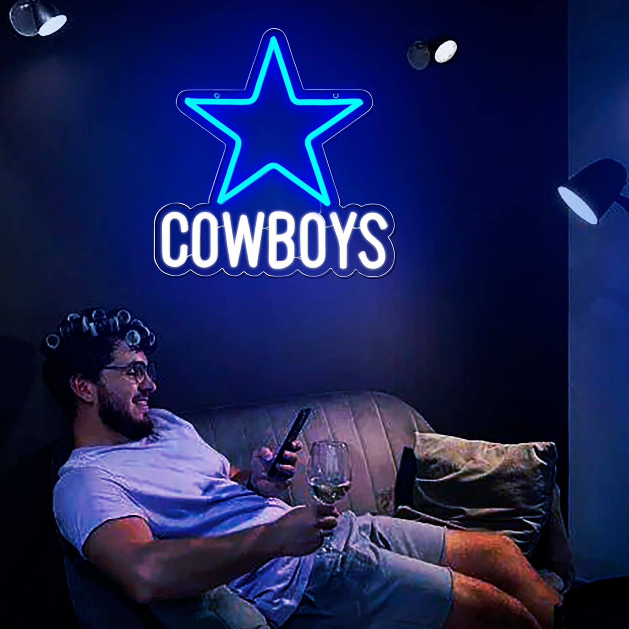 Brineon Football Neon Sign - Acrylic Wall Decor, 12.2x12.8in, Blue White-Cowboy, Model ZYLDFT5052, Perfect for Man Cave & Game