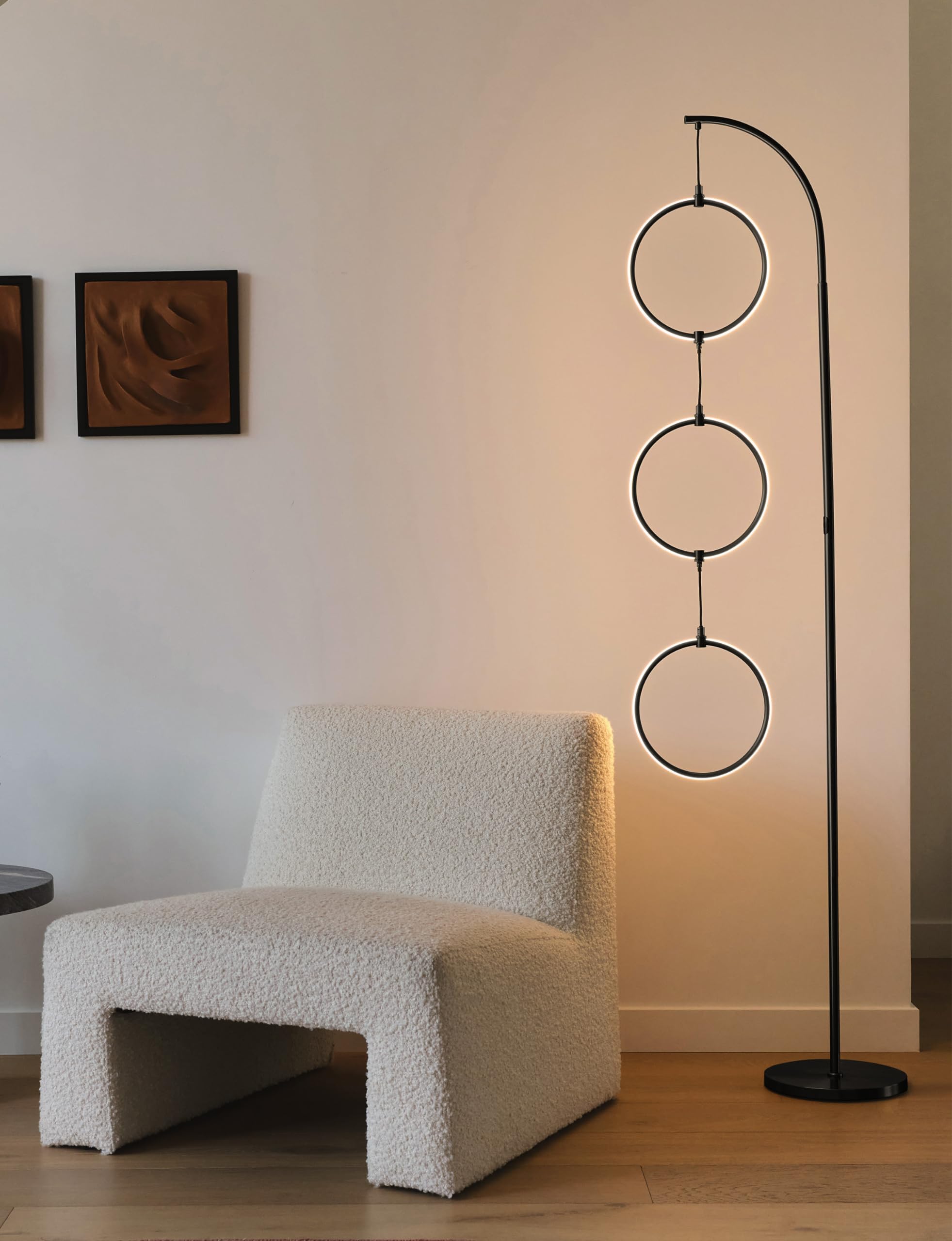 Brightech Nova Modern Floor Lamp Matches Living Room D  Cor - Contemporary Arc Tall Lamp With 3-Circle Ring-Style Pendant - Over