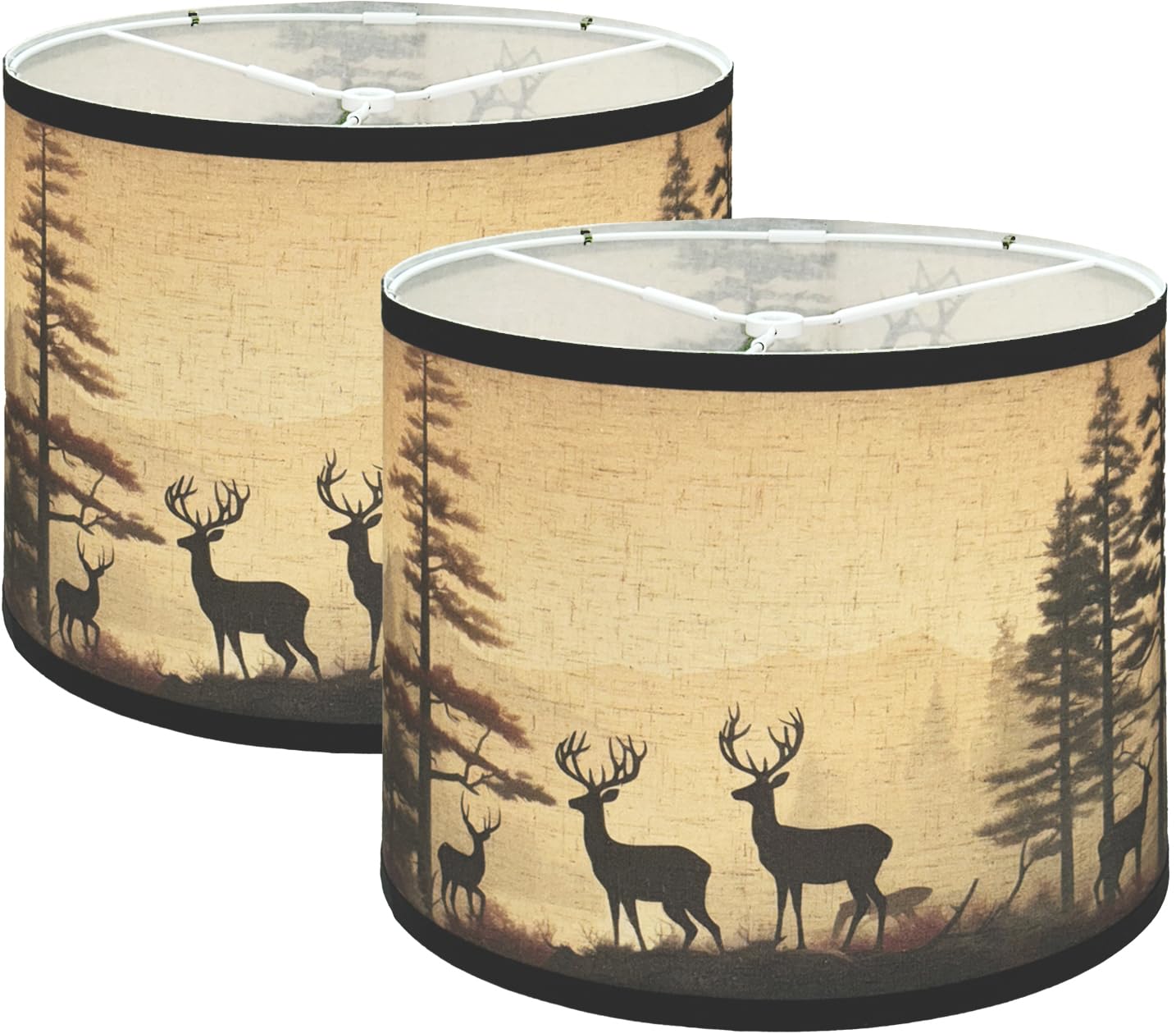 Lamp shades Set of 2, Medium Fabric Deers Lampshades for Table Lamps, Floor Lamps, 13'' Top x 13'' Bottom x 10'' High (Spider) H