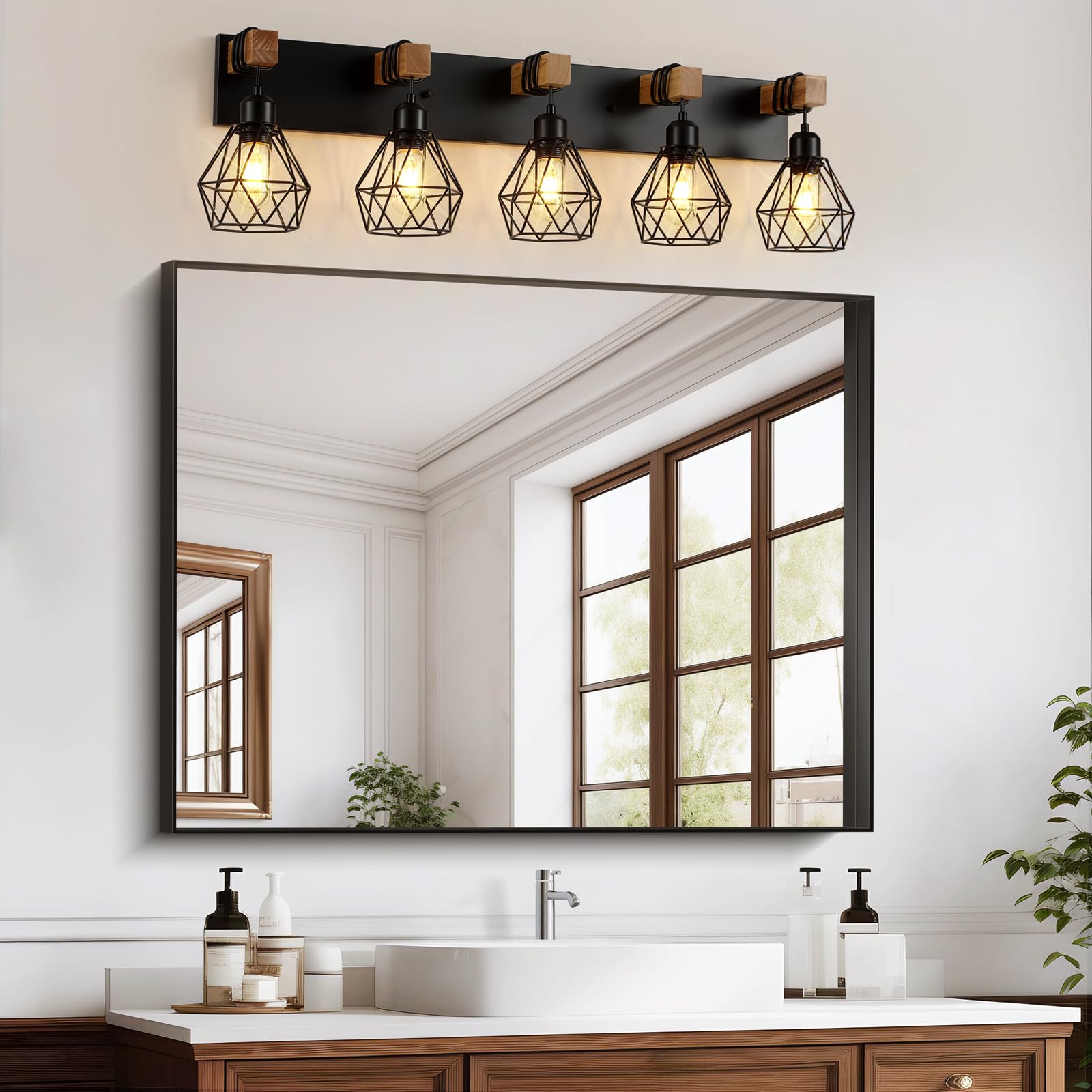 Maesta 5-Light Bathroom Vanity Light Fixtures, Rustic Metal Sconces, Black, Model MA022