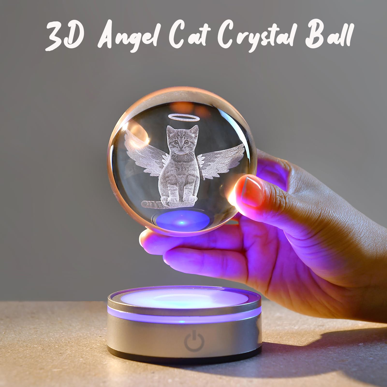 Ifolaina Cat Memorial Gifts 3D Cat Angel Crystal Ball For Cat Lovers Laser Engraved Glass Ball Pet Sympathy Gift For Loss Of Cat