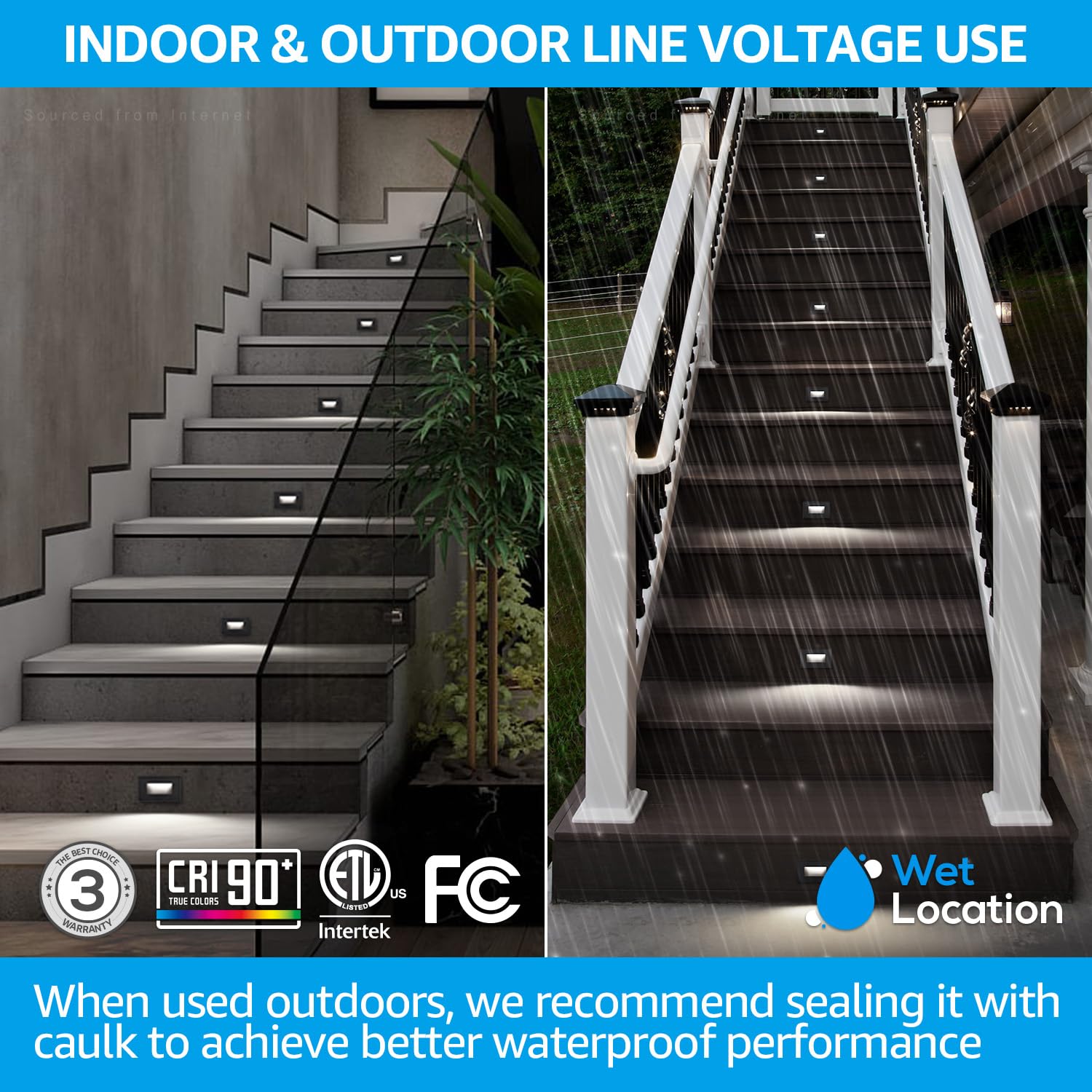 Leonlite Black 5Cct 120V Led Step Lights, 3.5W 150Lm 5%-100% Dimmable Horizontal Stair Lights Indoor Outdoor Wet Location, Cri90