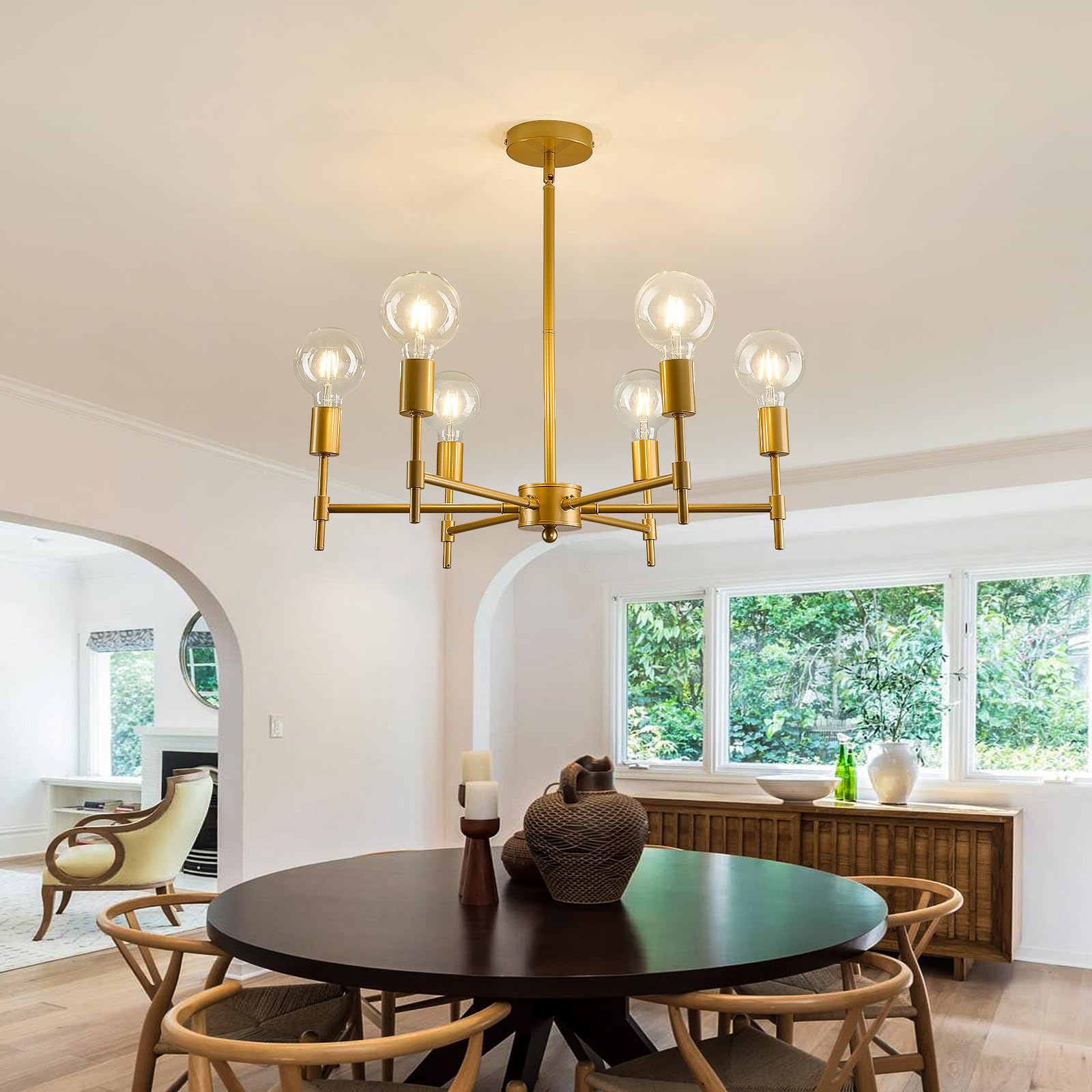Asgyisa 6-Light Sputnik Chandelier Modern Gold Metal Semi Flush Mount Ceiling Light Fixture Industrial Pendant Lights Farmhouse