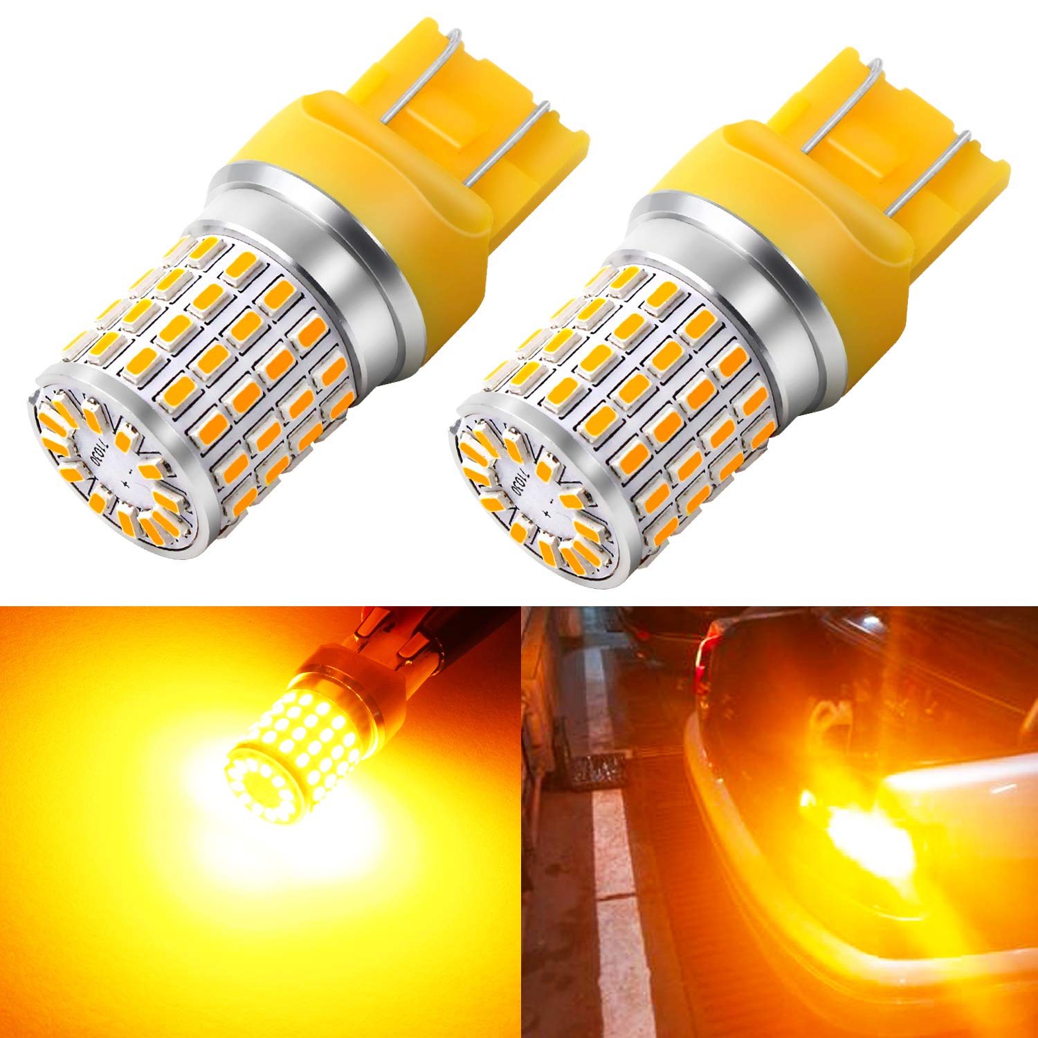 Phinlion 7443 Amber Led Turn Signal Light Bulbs Super Bright 3014 72-Smd T20 7440 7444 Led Yellow Bulb For Turn Signal Blinker P