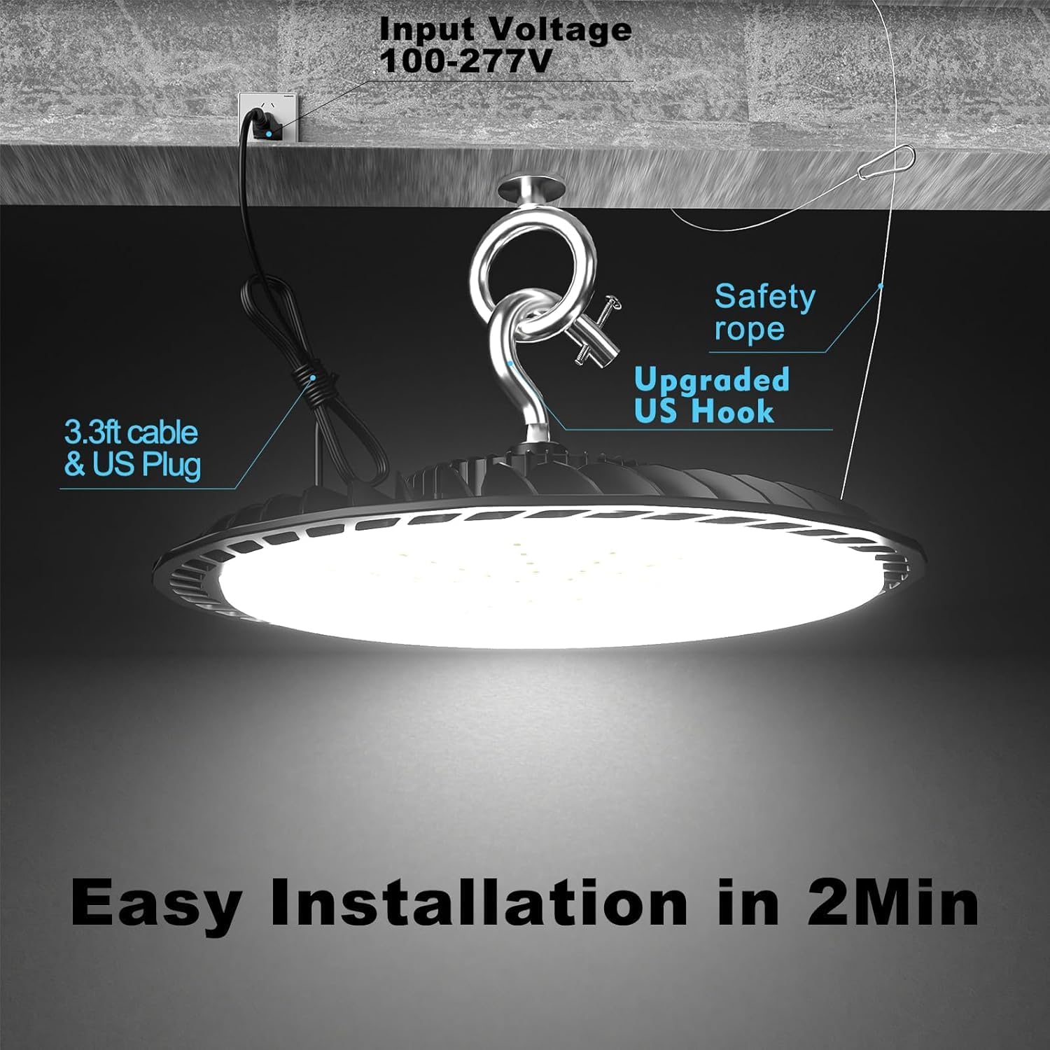 Upgrade 350W Led High Bay Shop Light 52500Lm Commercial Bay Lighting ??????????-???????? 5000K High Bay Led Light With Plug For