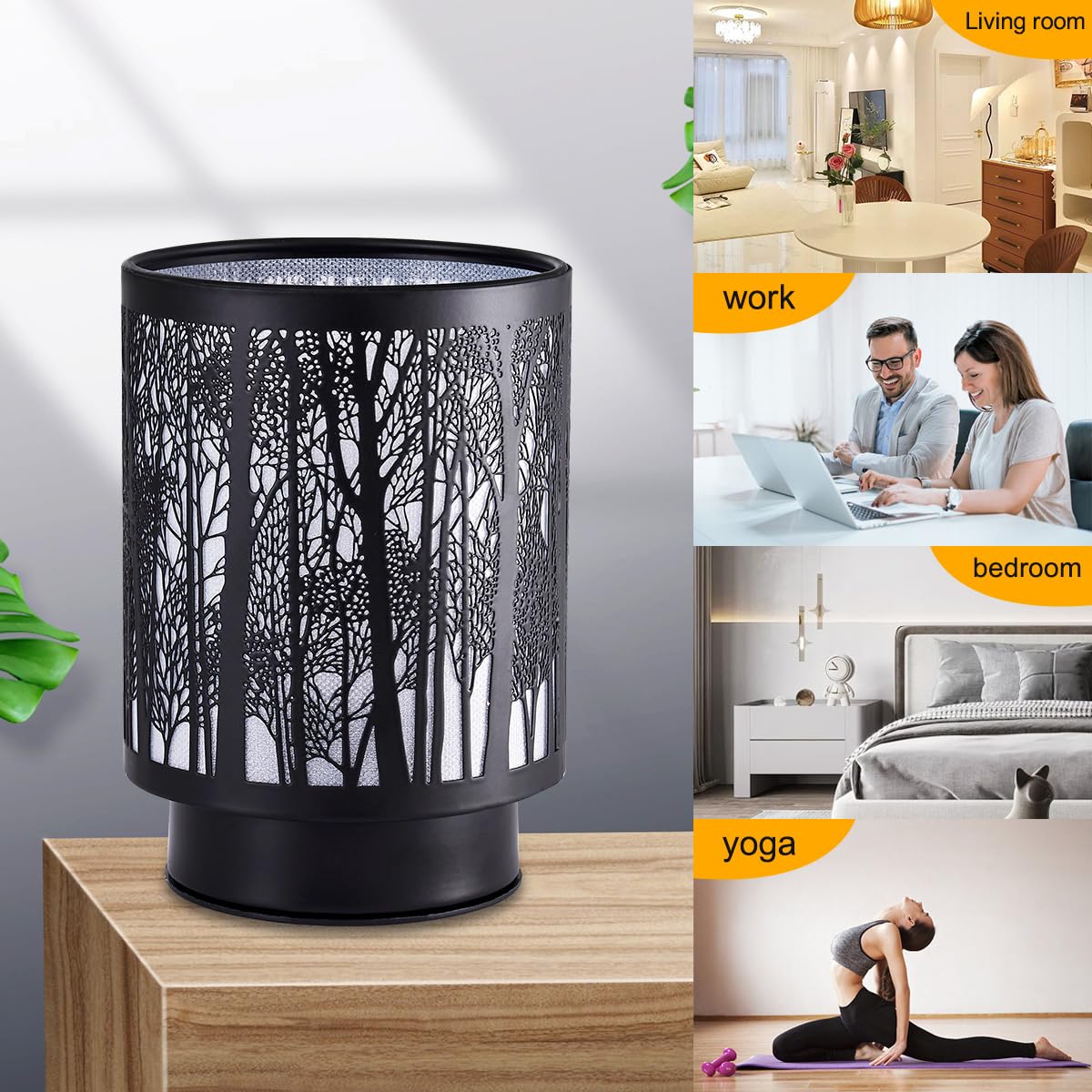 Battery Operated Lamp With Timer, Glass Cordless Lamp For Power Outage, Decorative Small Accent Lamp For Area No Plug, Battery Powered Lamp For Corner/Entryway/Stairway/Bathroom/Fireplace (Tree)