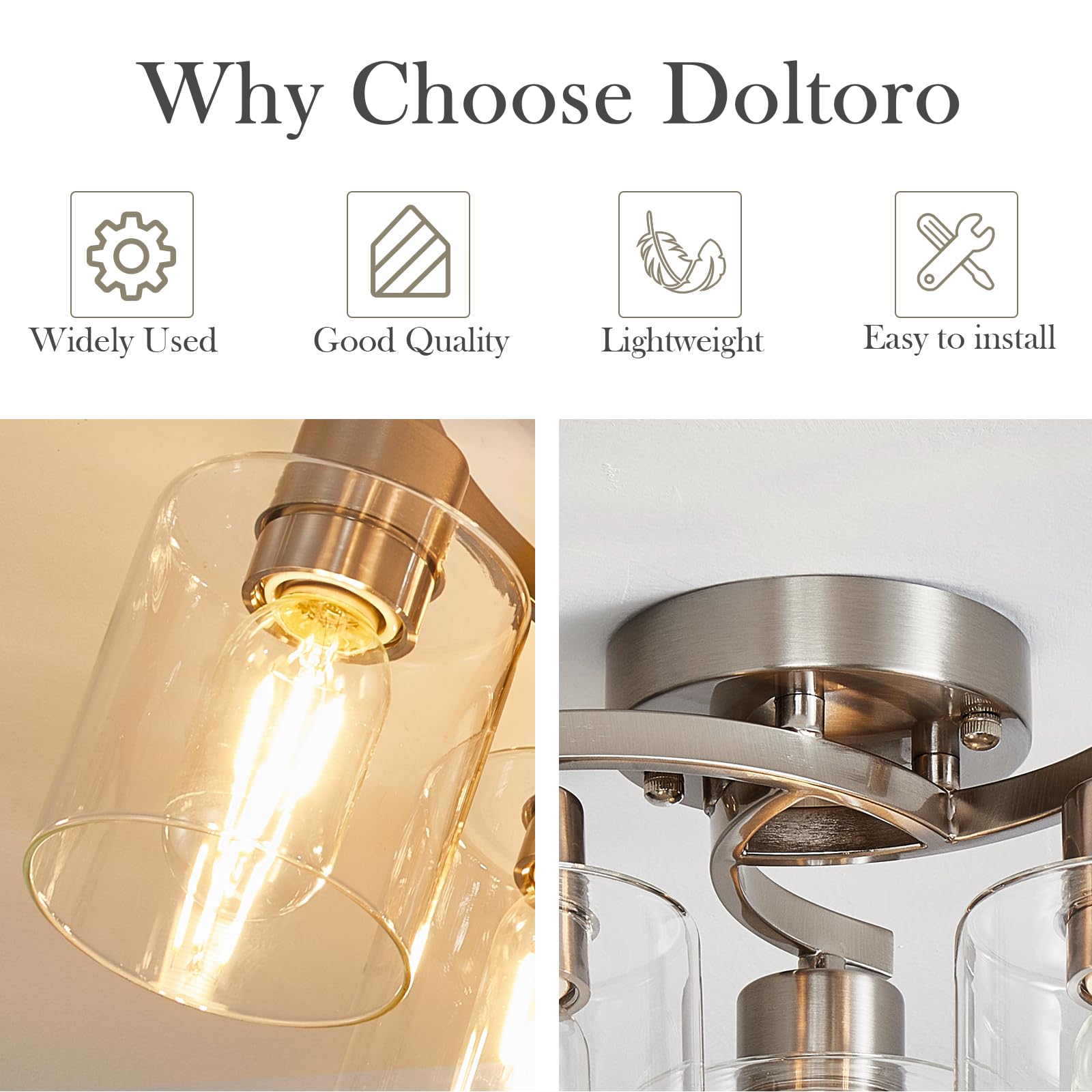 Brushed Nickel Flush Mount Ceiling Light, Kitchen Lighting Fixtures Ceiling, 6-Light Dining Room Light Fixture With Clear Glass Shade, Modern Ceiling Light Fixture For Bedroom, Living Room, Entryway
