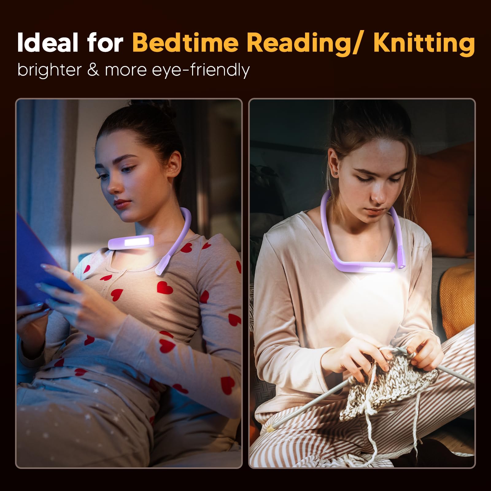 EastPin LED Neck Reading Lamp with Storage Case, Purple, Rechargeable, Eye-friendly, 10-80Hrs, Ideal for Book Lovers and Crafters