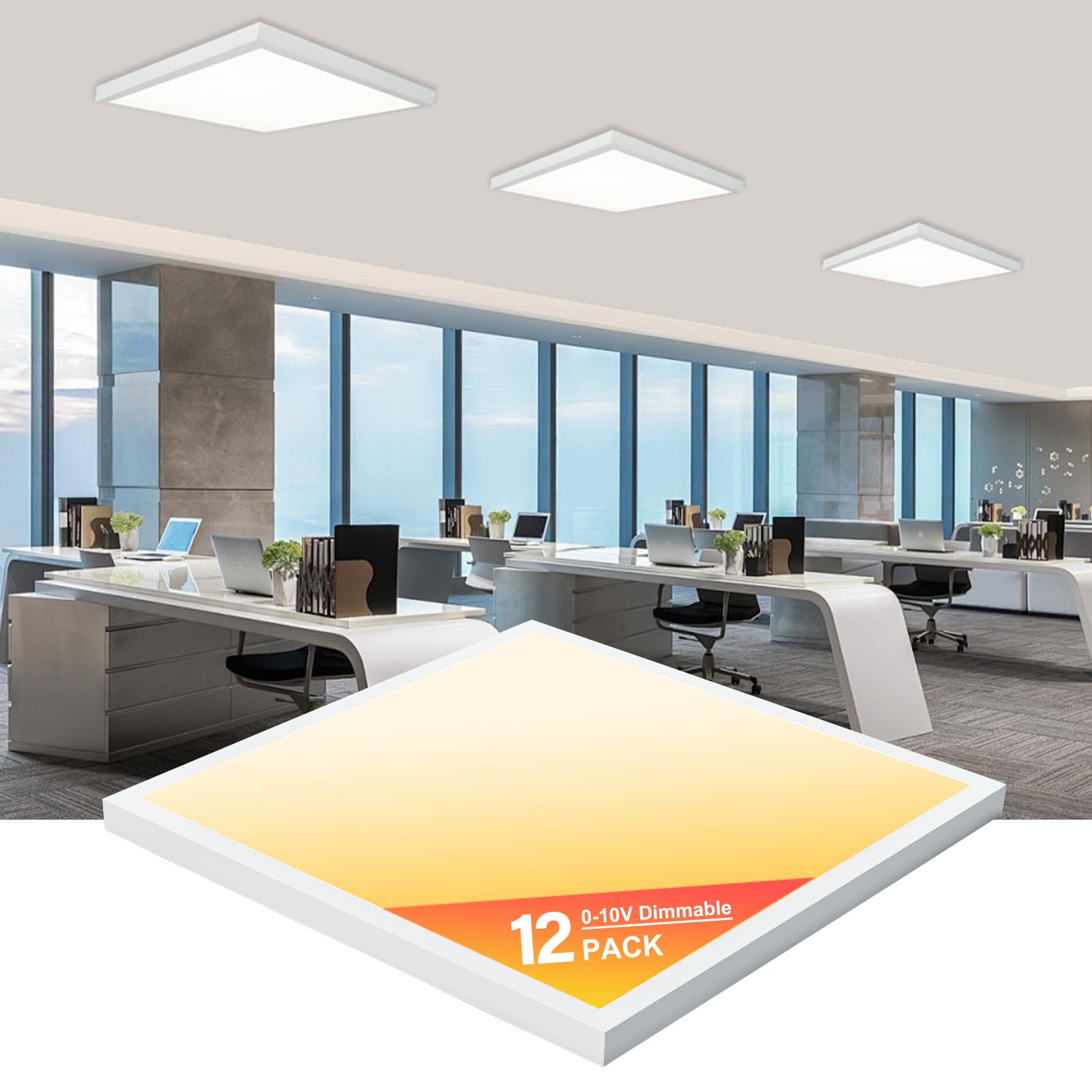 Mcacggo 12-Pack 2x2 LED Flat Panel Light Surface Mount, 0-10V Dimmable, 40W-30W-20W & 3000K-4000K-5000K Selectable,100-277V, ETL