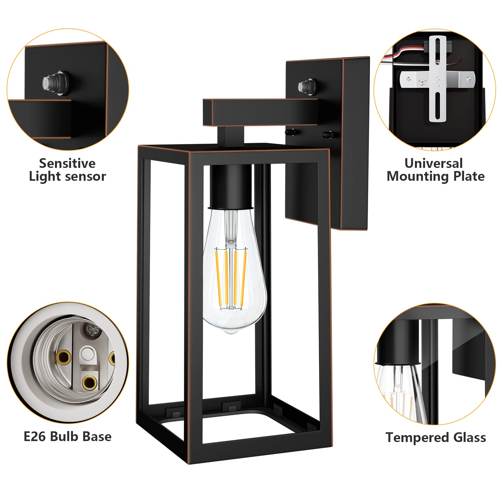 Shine Hai Dusk To Dawn Outdoor Wall Lantern, Exterior Sensor Light Fixture With E26 Base Socket, Waterproof Wall Mount Sconce Wi