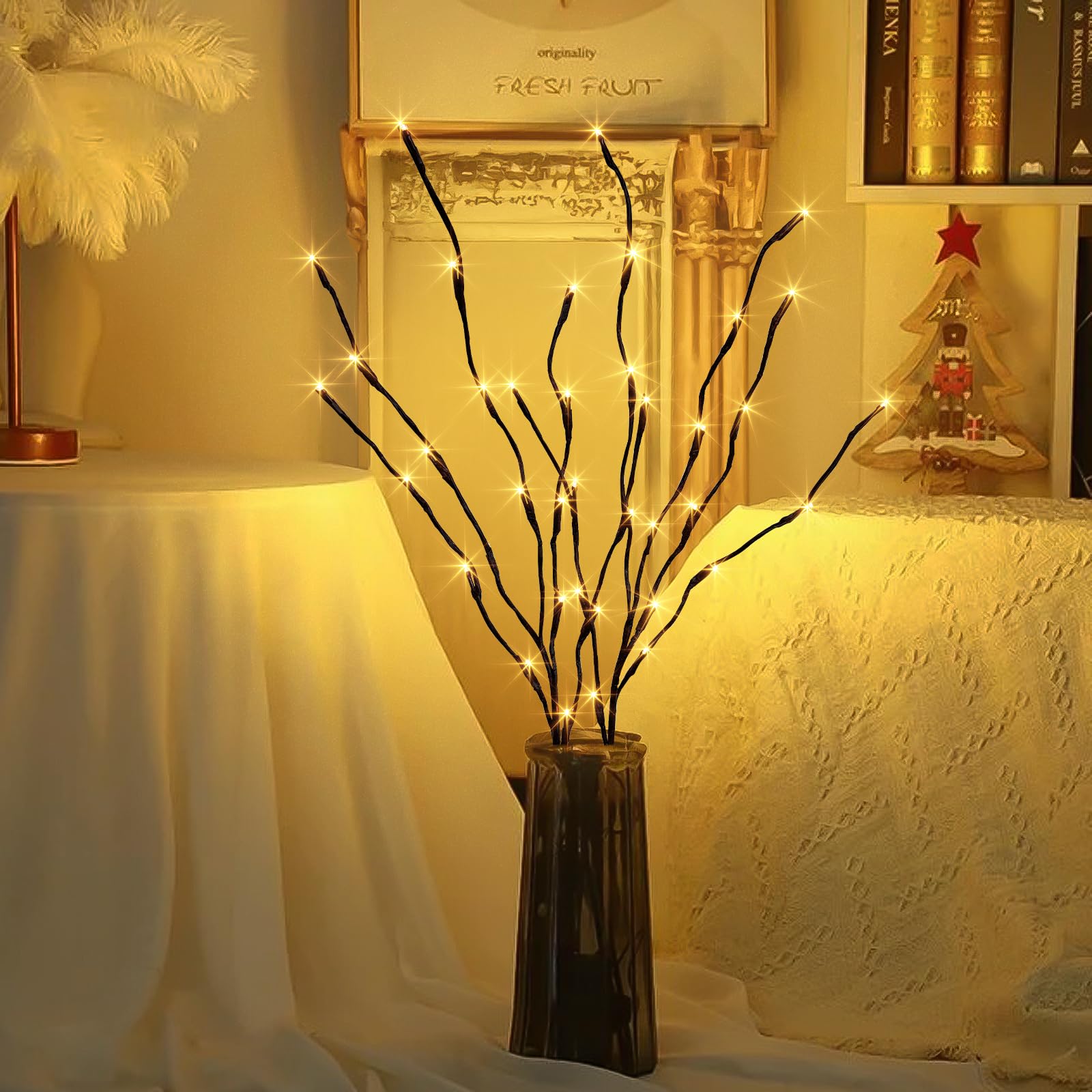 PEIDUO Lighted Branch Pathway Lights, 40 LED, Battery Operated, Timer, 30 Inch, Warm White, 2PK