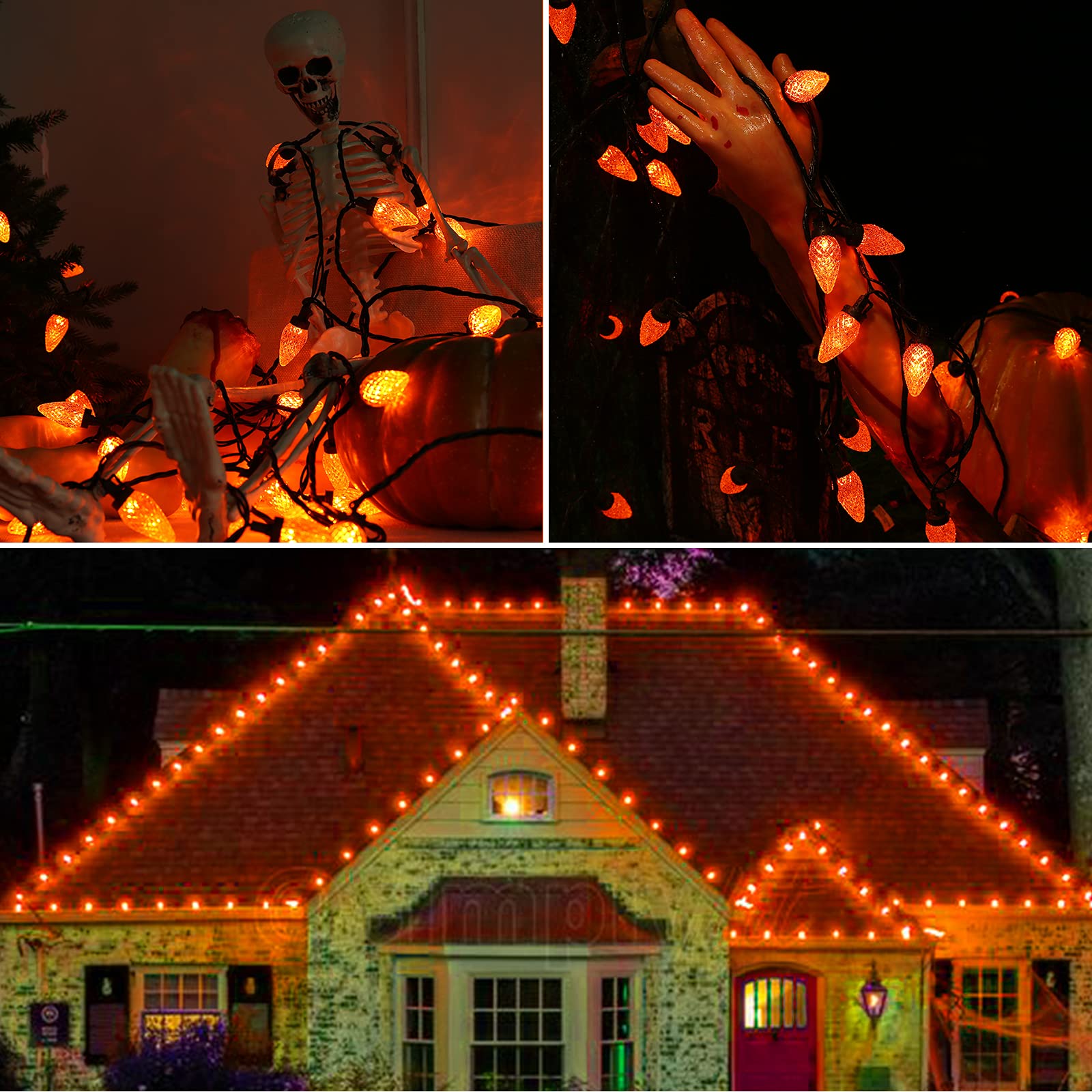 Odeetronic Orange Lights, 33Ft 50 Led C9 Orange Christmas Lights Connectable, 120V Ul Certified Plugin Indoor/Outdoor Orange String Lights, Black Wire Tree Lights Waterproof For Patio Home Decor