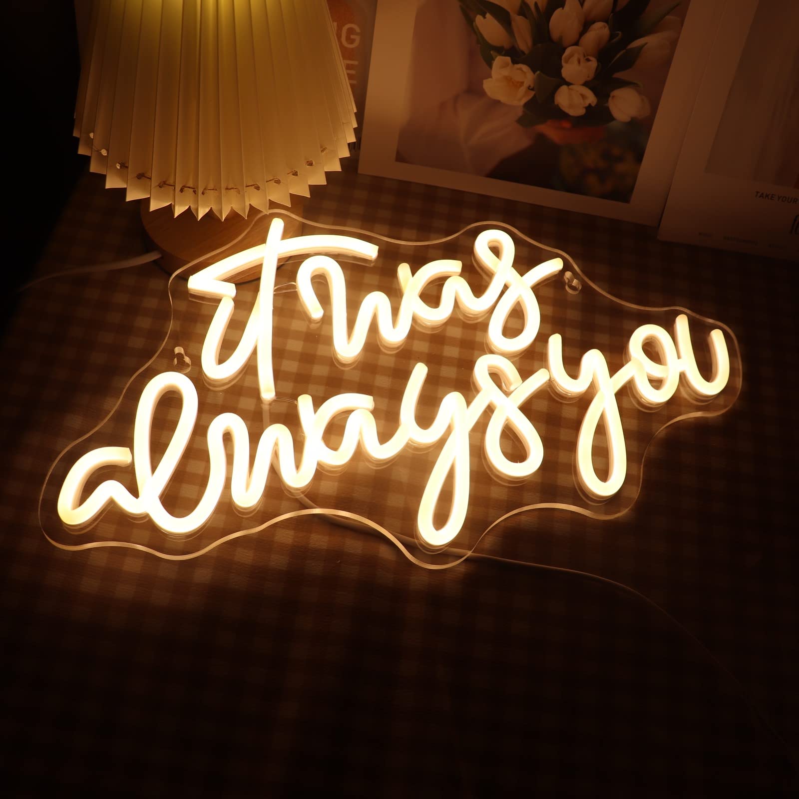 QiaoFei LED Neon Sign with Dimmer Switch, Warm White, Model QFLGT230317015, Decor for Wedding, Engagement, Birthday Party, Wall Decor