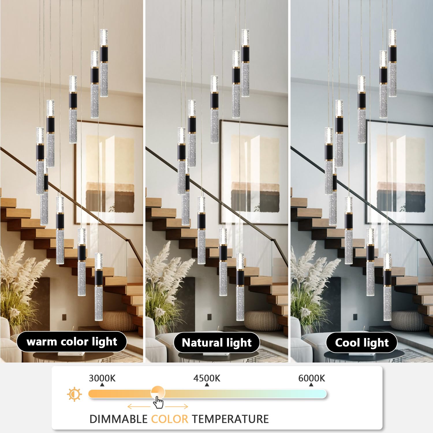 Led Chandelier,Black And Gold Modern Led Chandelier For High Ceilings,9-Light Foyer Chandelier For Entryway,Dimmable High Ceiling Chandelier For Staircase W Remote (3000K-6500K,10%-100% Brightness)