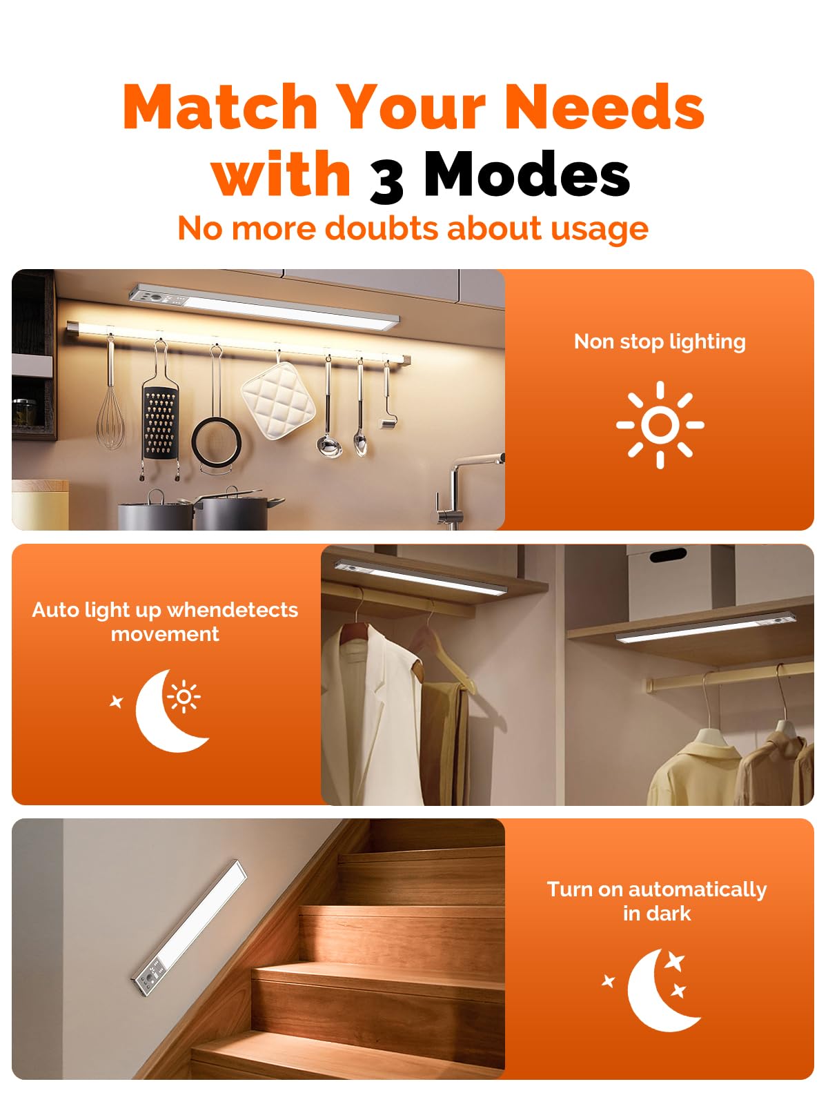 Under Cabinet Lighting - 2500Mah Led Motion Sensor Light Indoor, 2Pack Under Cabinet Lights 12 Inch 3 Color Temps 111 Led Wireless Usb Rechargeable Under Counter Lights For Kitchen/Closet Lights