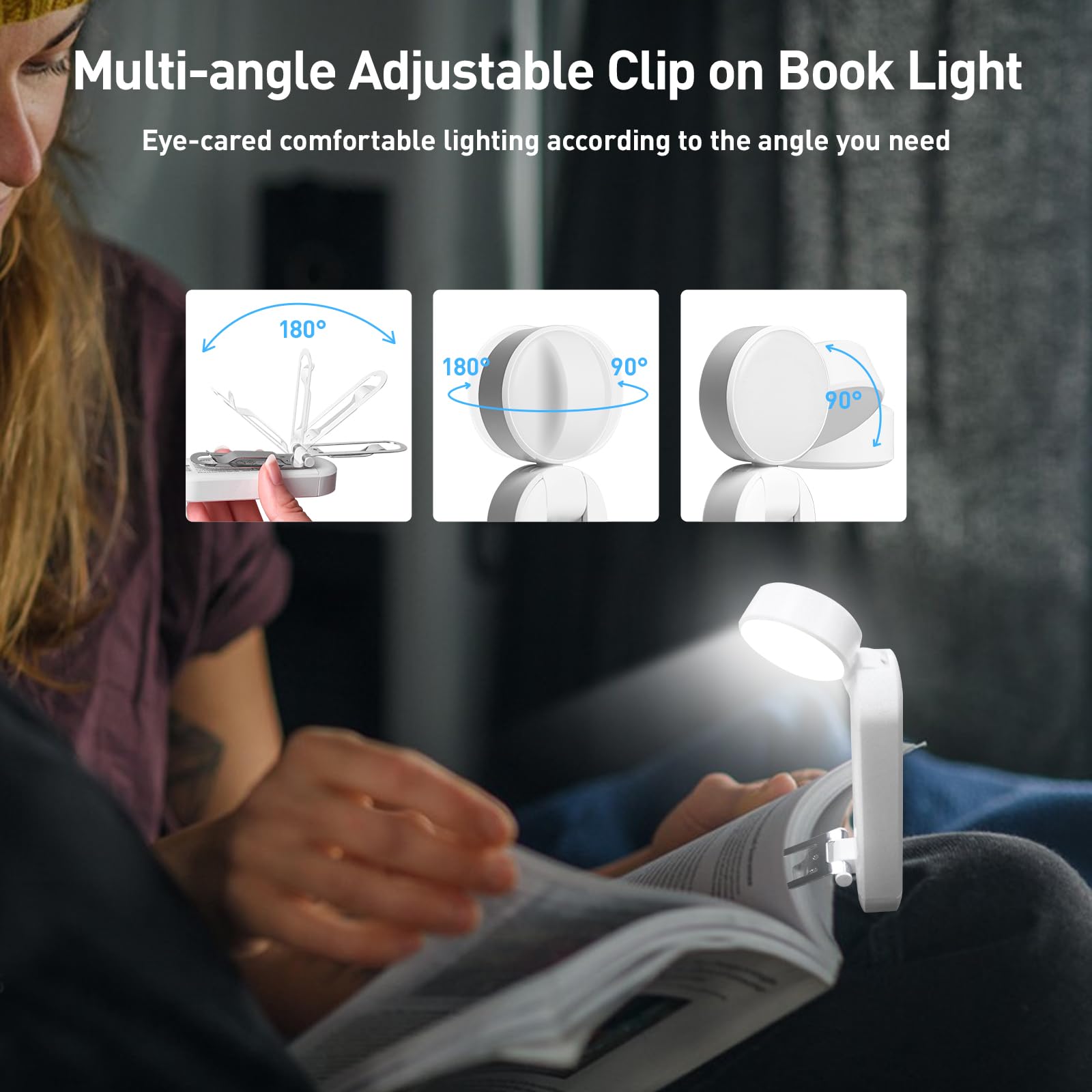 VAVOFO USB Rechargeable Book Light, Blue Light Blocking, Amber Light Clip On Bookmark Shaped Reading Light, Eye Care 6 LEDs Book