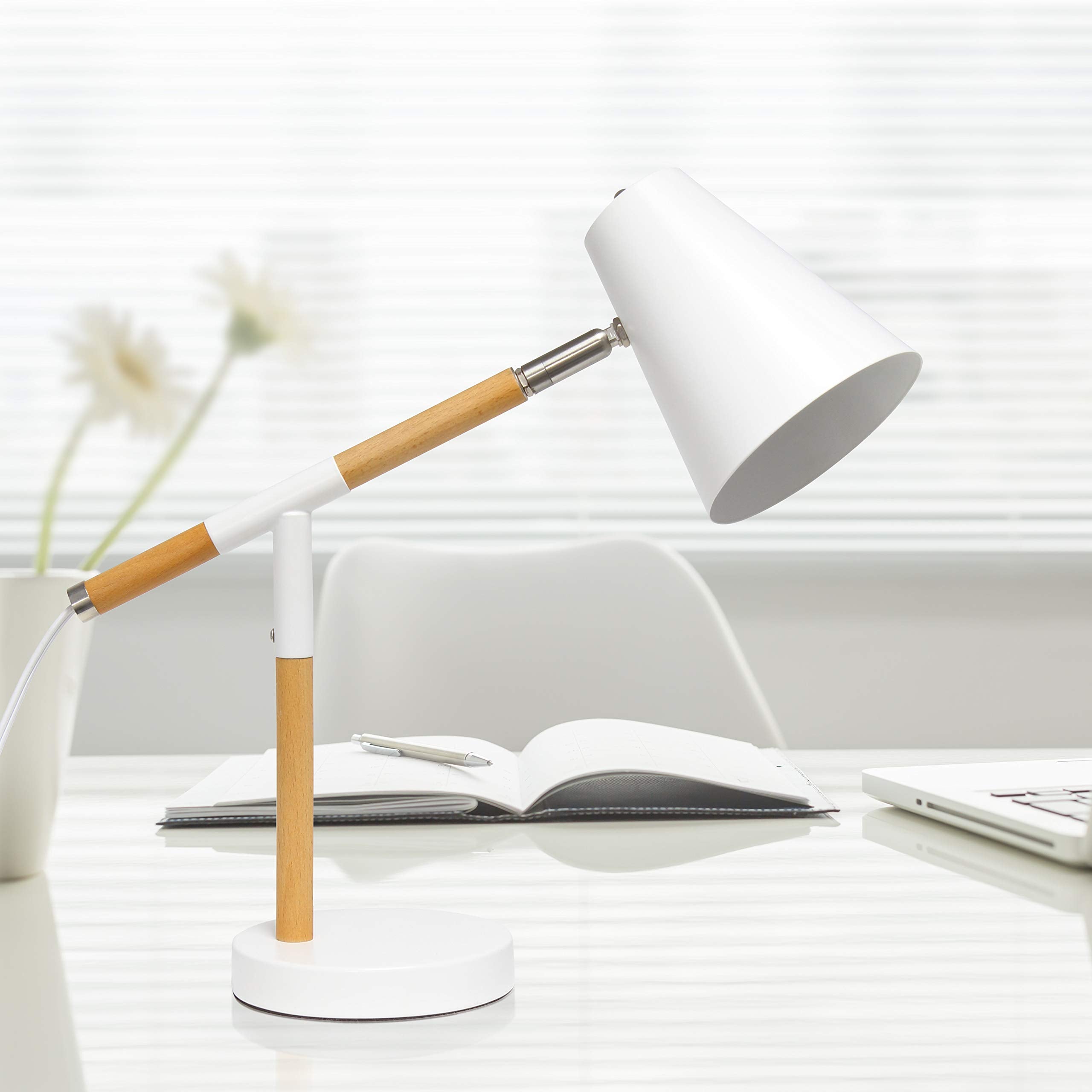 Simple Designs LD1059-WHT Wooden Pivot Desk Lamp  Matte White