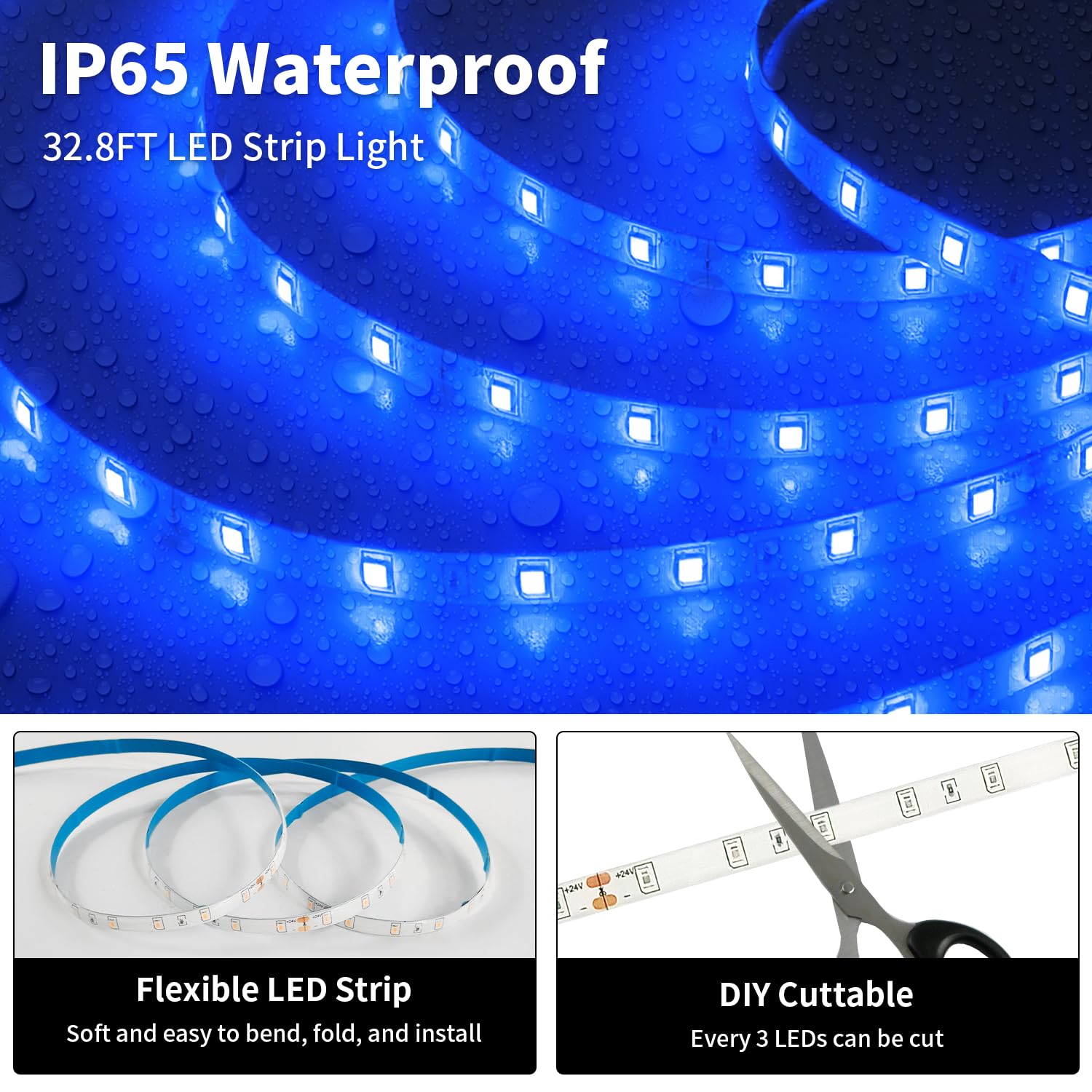 Inextstation 24V Blue Led Strip Light, 32.8Ft/10M Led Tape Light Smd2835 600 Leds Flexible Cuttable Led Light For Bedroom Kitche