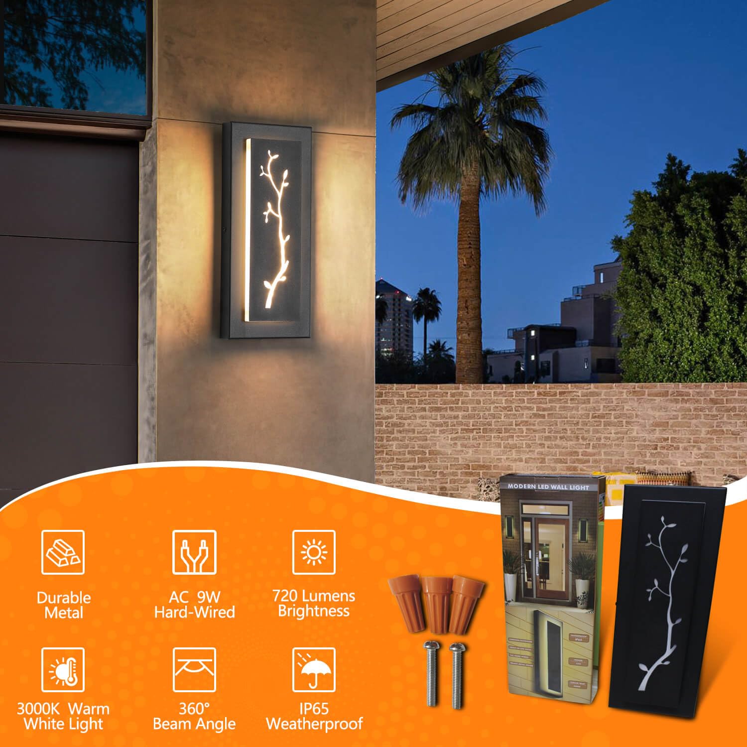 Tewei Outdoor Led Wall Light, Indoor Wall Sconce Lighting Fixtures, Black Modern Minimalist Square Wall Sconce, 360 Beam Angle,