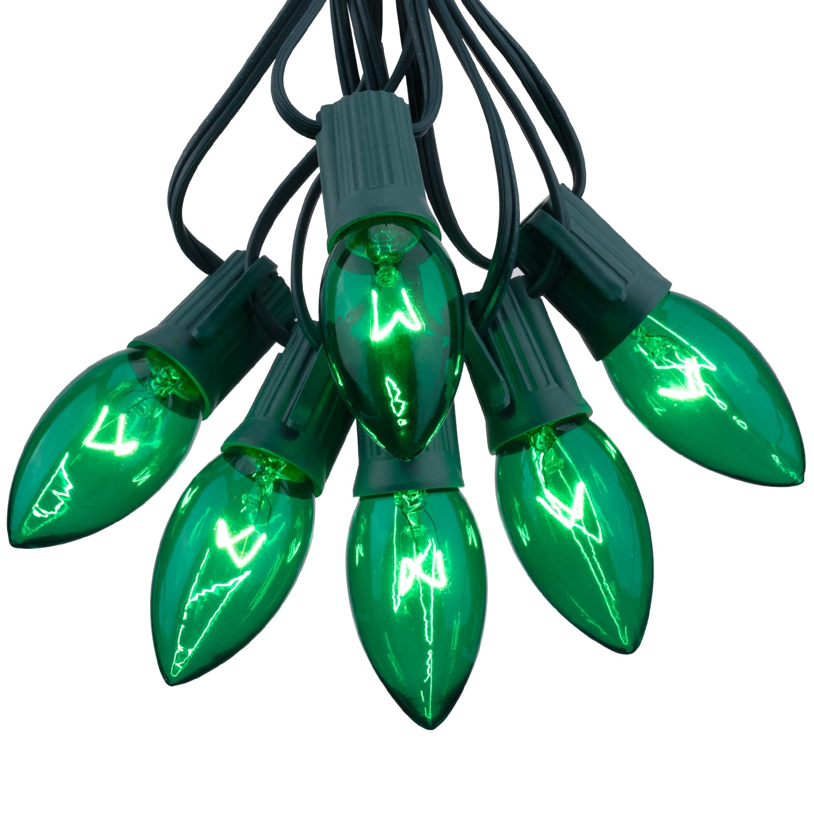 25 Pack C9 Incandescent Bulb Green, C9 Christmas Replacement Light Bulb For Christmas String Light, E17 Intermediate Base, 7 Wat