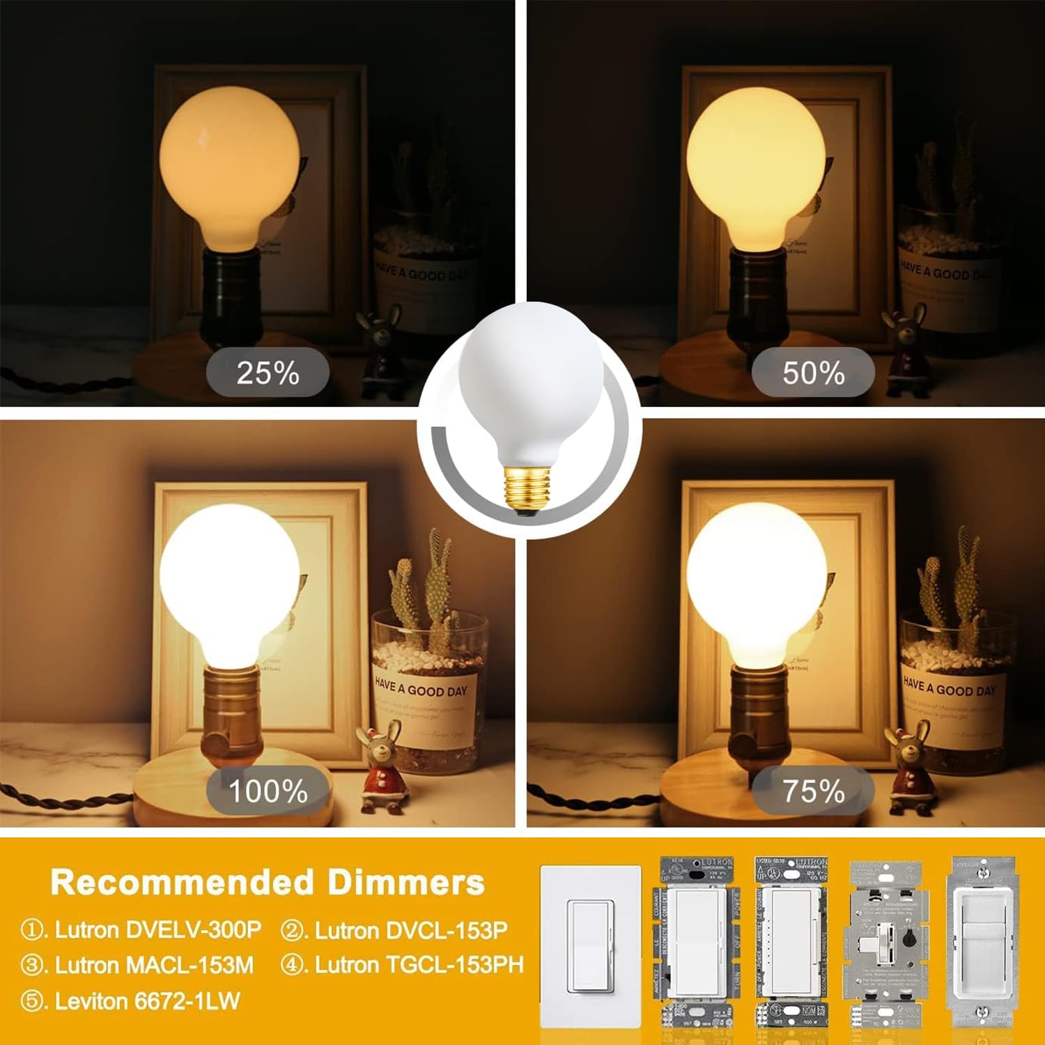 Leools Led Light Bulb G25/G80 Dimmable Flick-Free Matt 6W Frosted Glass Cri95 Warm White 600Lm, 60W Equivalent Vintage Led Ediso