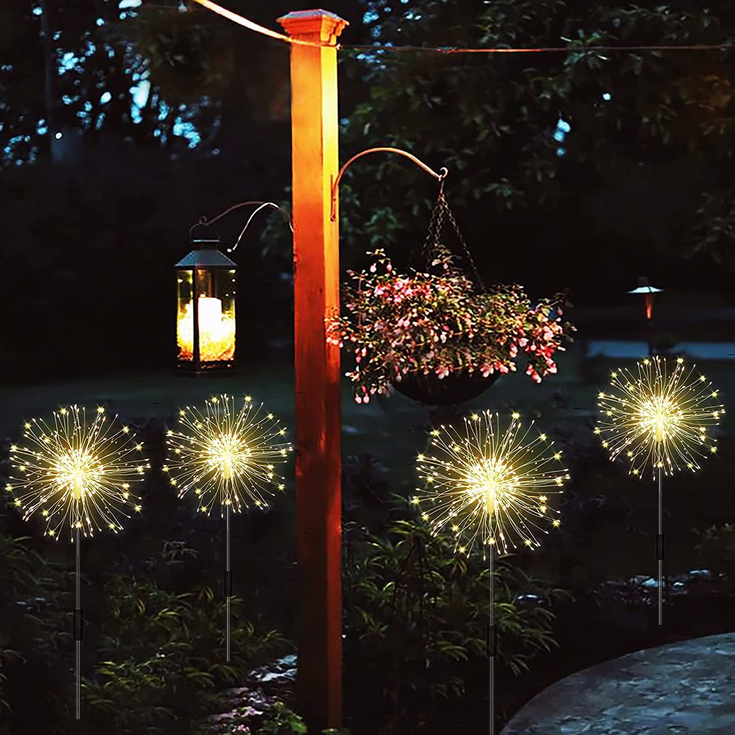 Solar Garden Lights 4-Pack Waterproof Decorative Pathway Firefly Lights For Courtyard & Garden Party Warm White