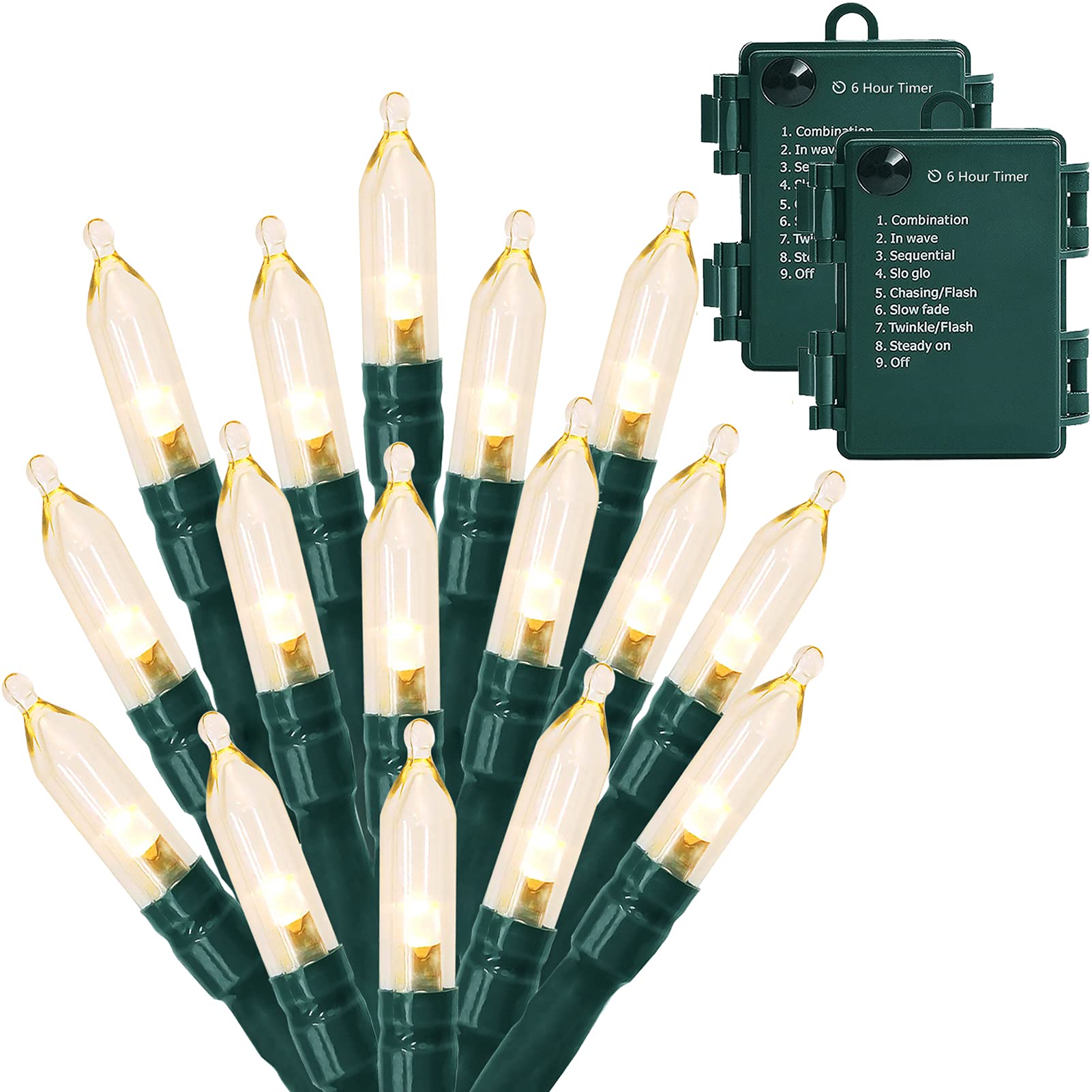 MASHANG Battery Operated Christmas Lights, 2 Pack 50 LED Mini String Lights, Waterproof Xmas Tree Lights with 8 Lighting Modes, 