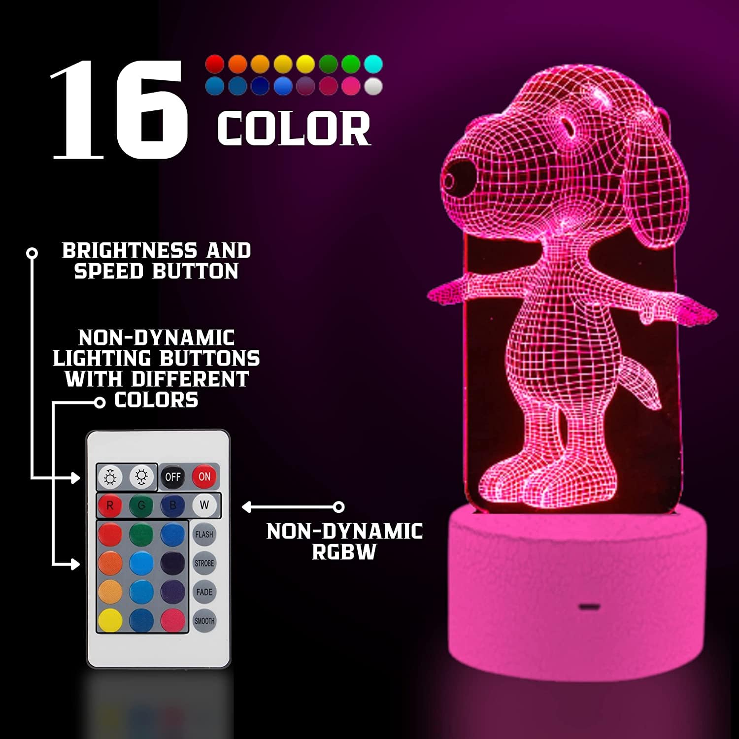 Yarrd Dog Animal 3D Lamp Night Light Touch Table Desk Lamps 7 Color Changing Lights With Acrylic Flat & Abs Base & Usb Charger &